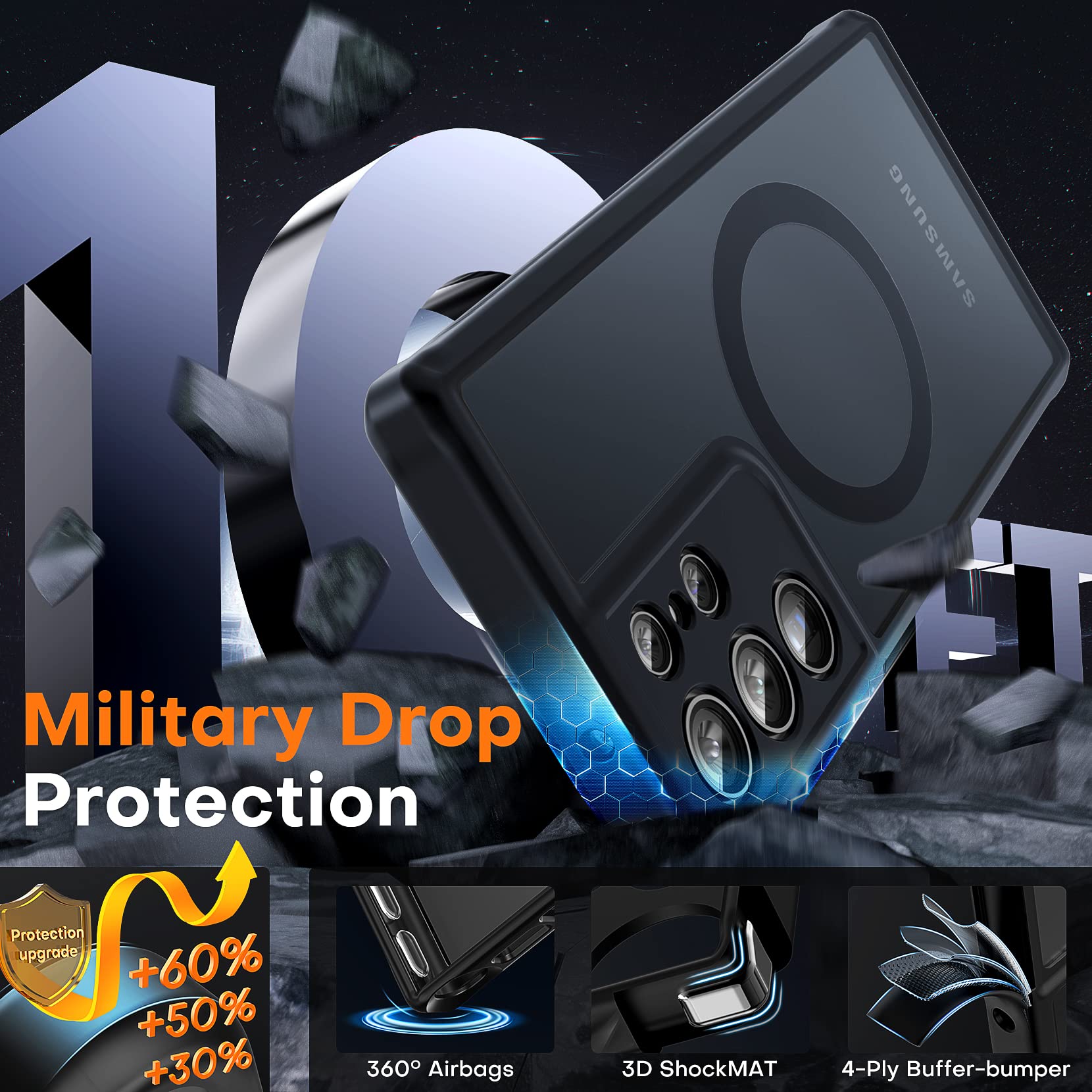 Tocol For Samsung Galaxy S23 Ultra Case Magnetic, [Full Camera Protection] With 2 Pack Soft Screen Protector [Military Drop Prot