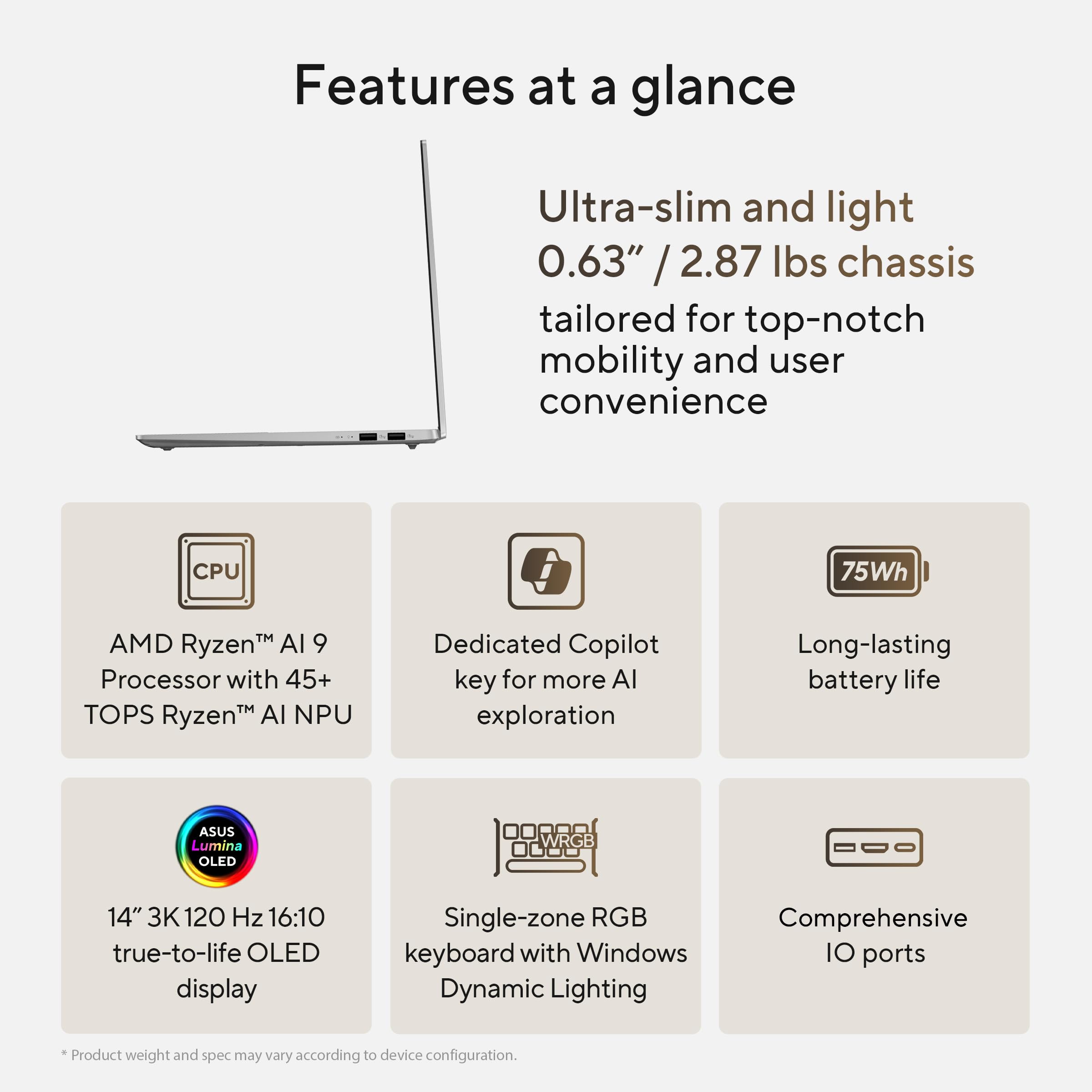 Asus Vivobook S 14 Oled Laptop, Amd Ryzen Ai 9, 24Gb, 1Tb Ssd, Cool Silver, M5406Wa Ah94