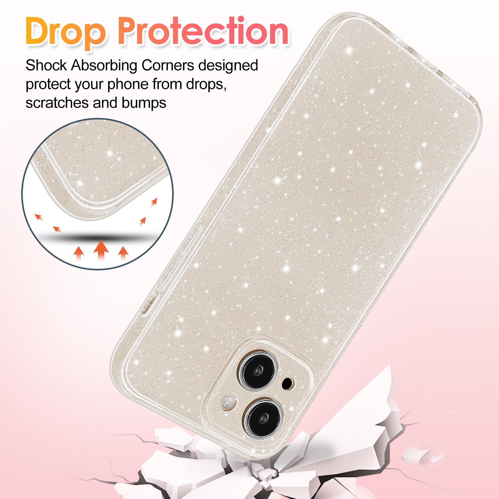 Hython Case For Iphone 14 Plus Case Glitter Cute Sparkly Shiny Bling Sparkle Phone Cases 6.7, Thin Slim Fit Soft Tpu Bumper Shoc