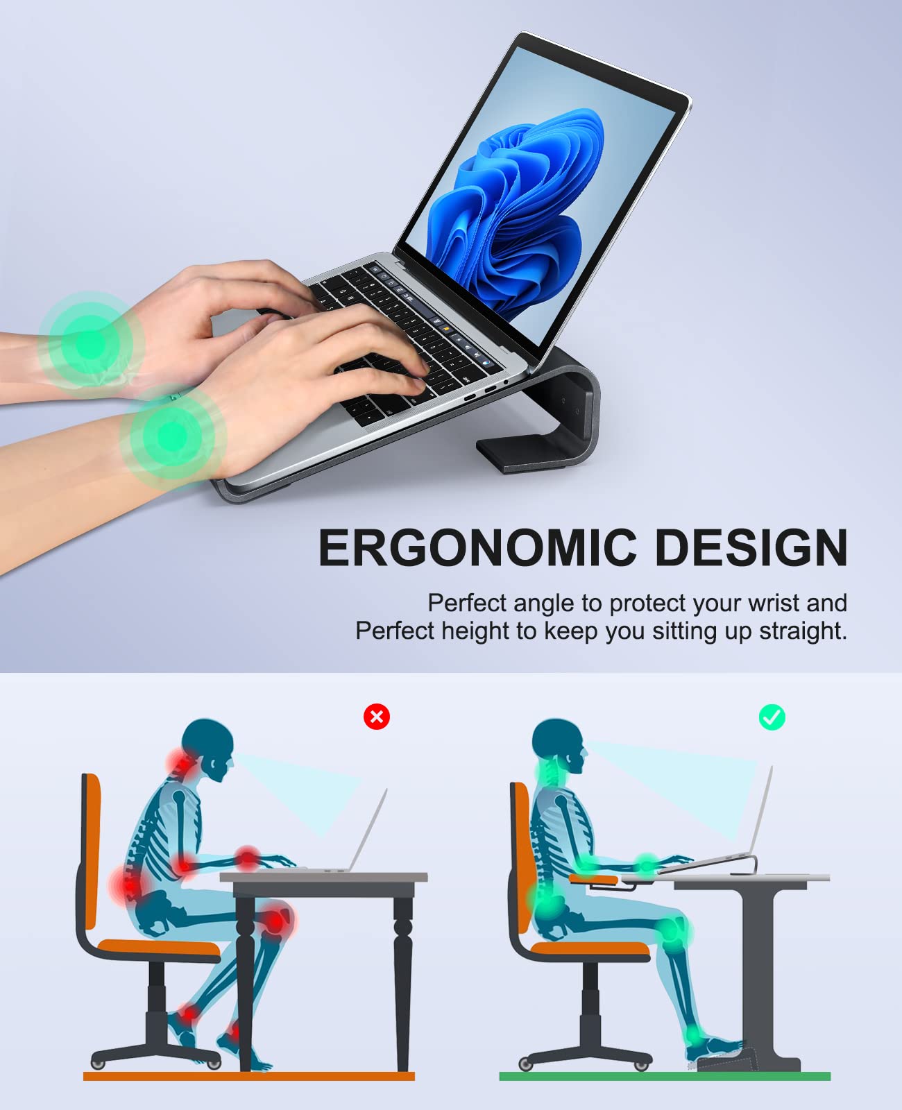 Soqool Laptop Stand For Desk, Ergonomic Detachable Laptop Riser, Aluminum Macbook Stand, Compatible With 12 17'' All Laptops Suc