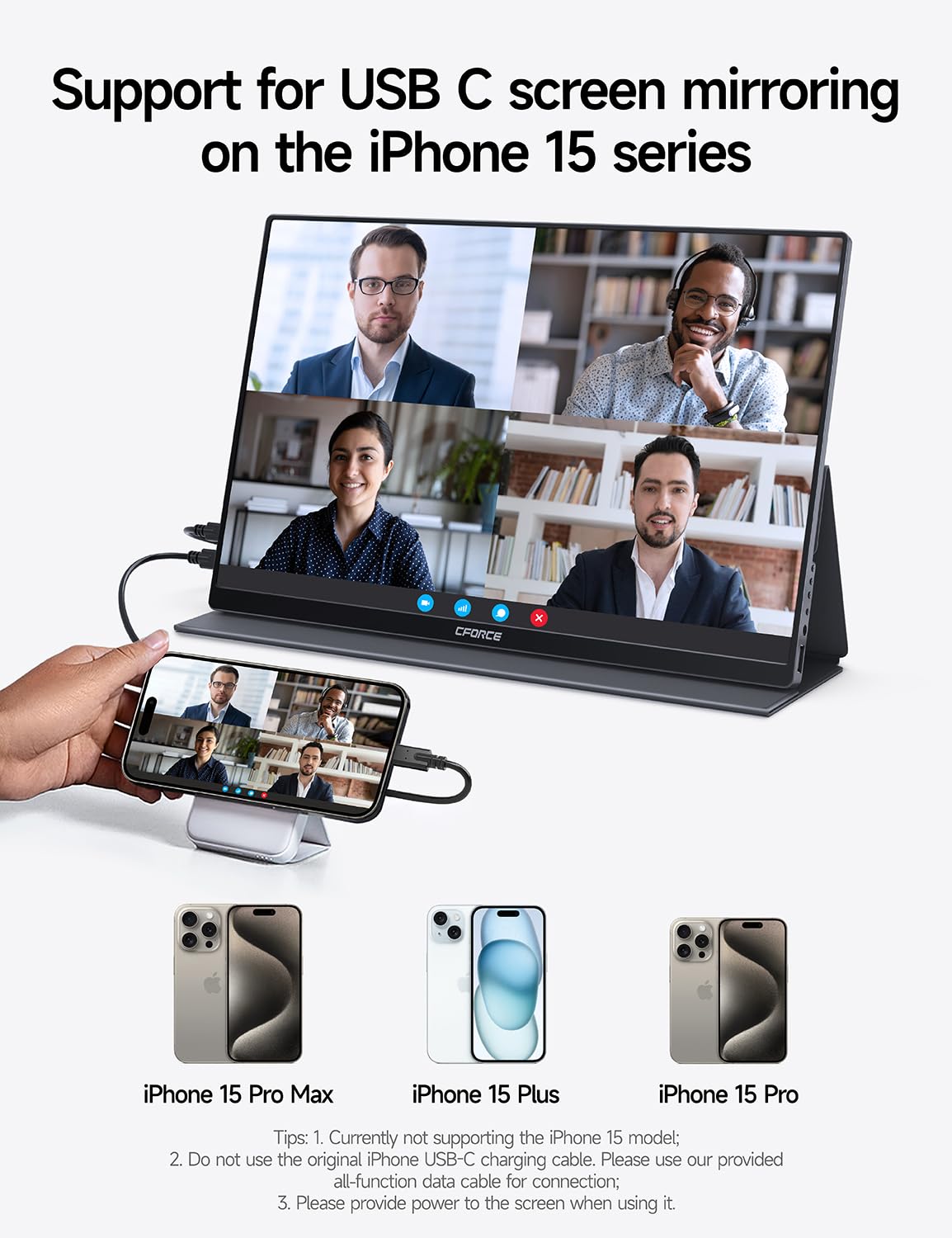 C Force Portable Monitor 15.6Inch 2.5K Qhd 2560X1440 144Hz 100% P3 Usb C, Hdmi High Refresh Rate Computer Display Hdr Ips Gaming