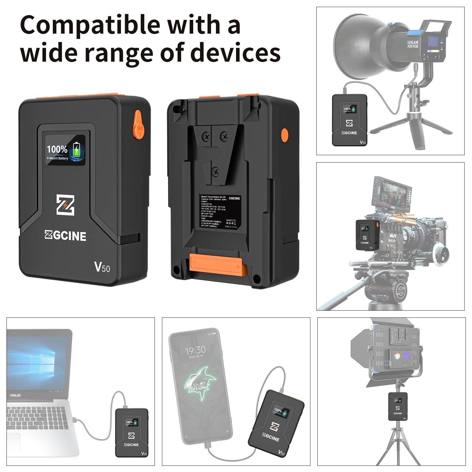 Eachshot Mini Micro V Mount Battery, Zgcine Zg V50 50Wh 14.8V 3400Mah Vmount Battery Support Pd Usb C Charger With D Tap Bp Usb