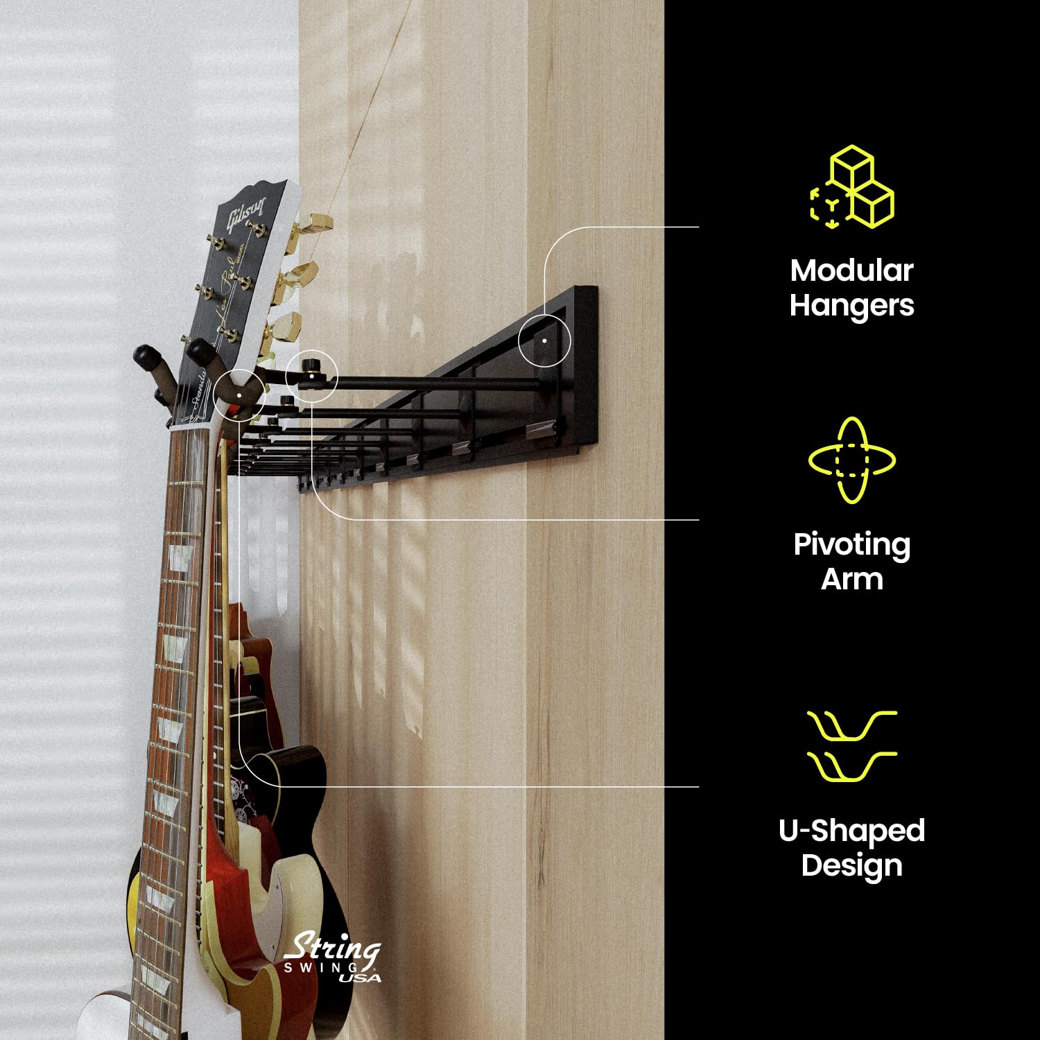String Swing Guitar Wall Rack, Guitar Stand Mulitple Guitars, Hanging Guitar Stand For Acoustic & Electric Guitars, 10 Heavy Dut