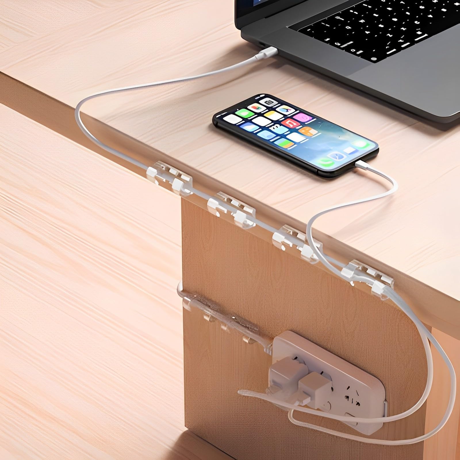 AFFAVON 200pcs Strong Adhesive Cable Clips Cord Organizer Plastic Transparent