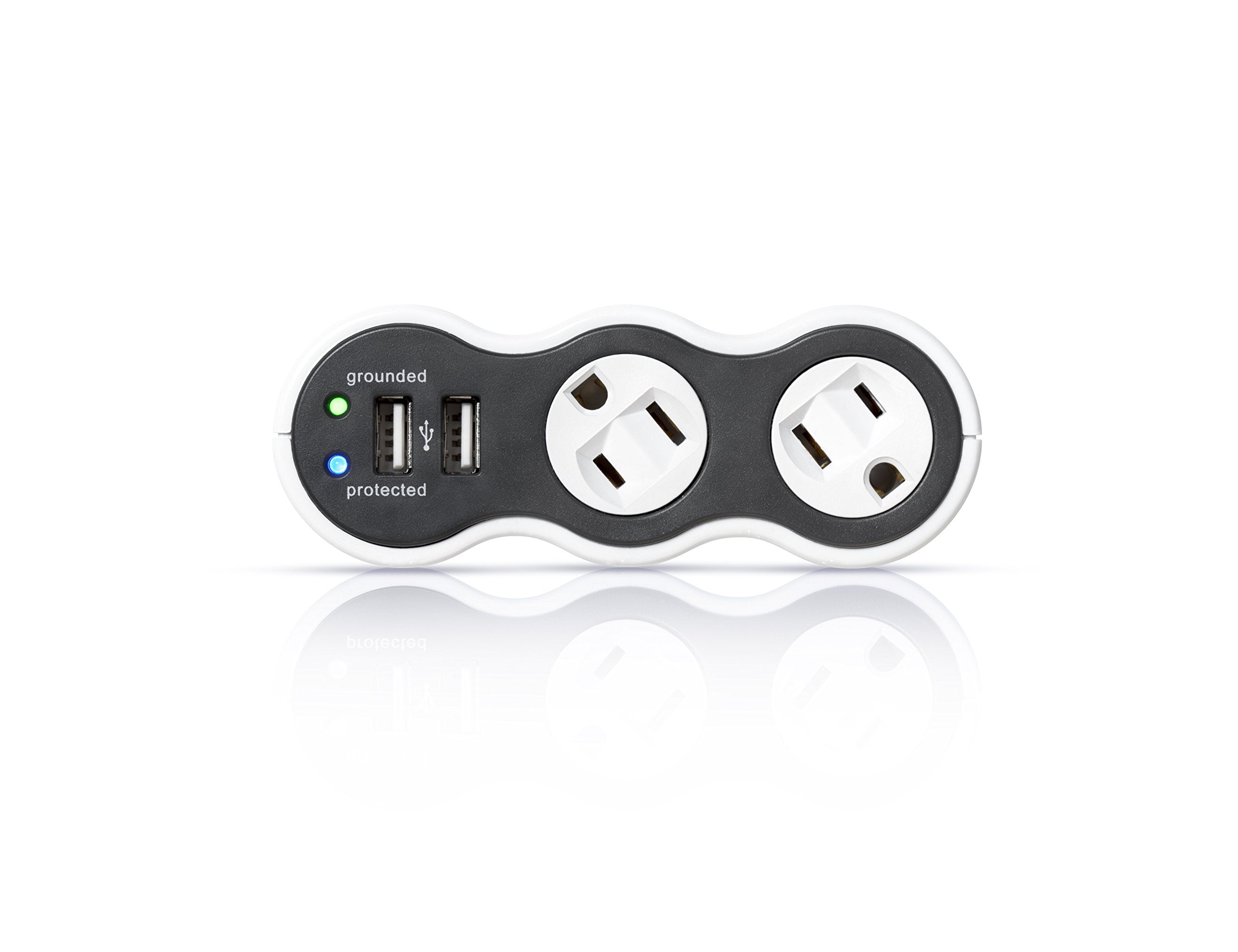 360 Electrical 36053 2Ca6Es R2 Mini Surge Protector, 2 Outlet + 2 Usb, White And Gray