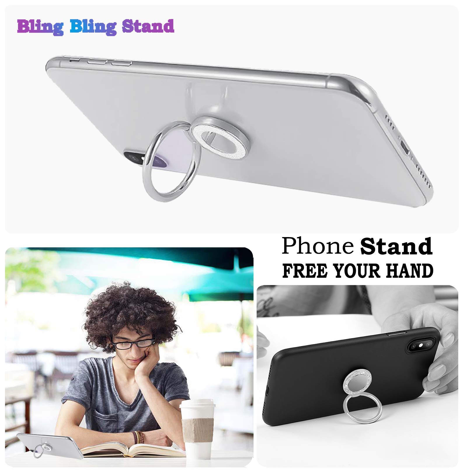 Lenoup Glitter Bling Bling Phone Ring Holder,Sparkle Phone Ring Kickstand, Cell Phone Finger Ring Grip For Almost All Phones/Pad