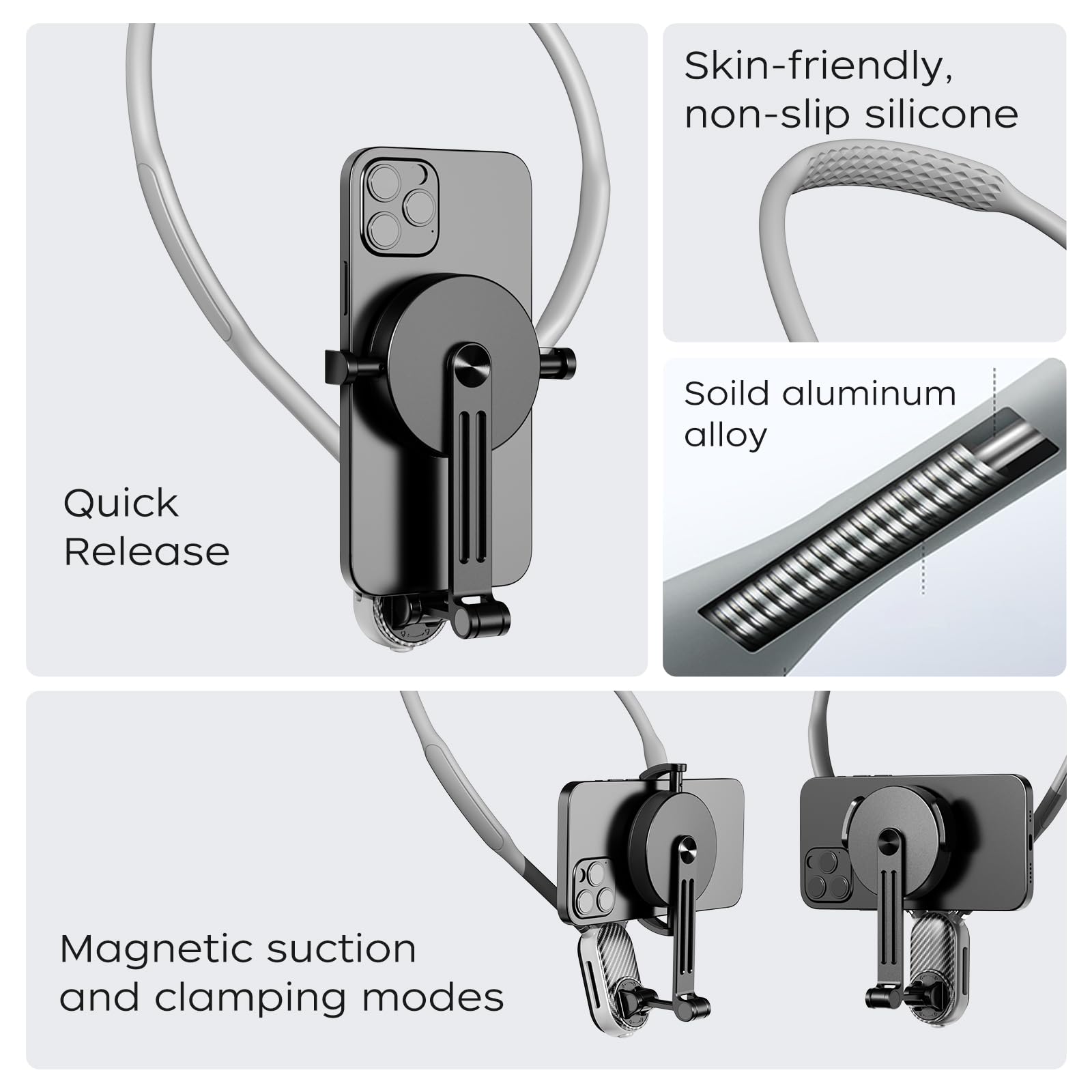 Funsnap Magnetic Neck Mount For Go Pro Phone Holder, Quick Release Pov Video Vlog Flexible Angle Necklace Holder For Gopro Hero