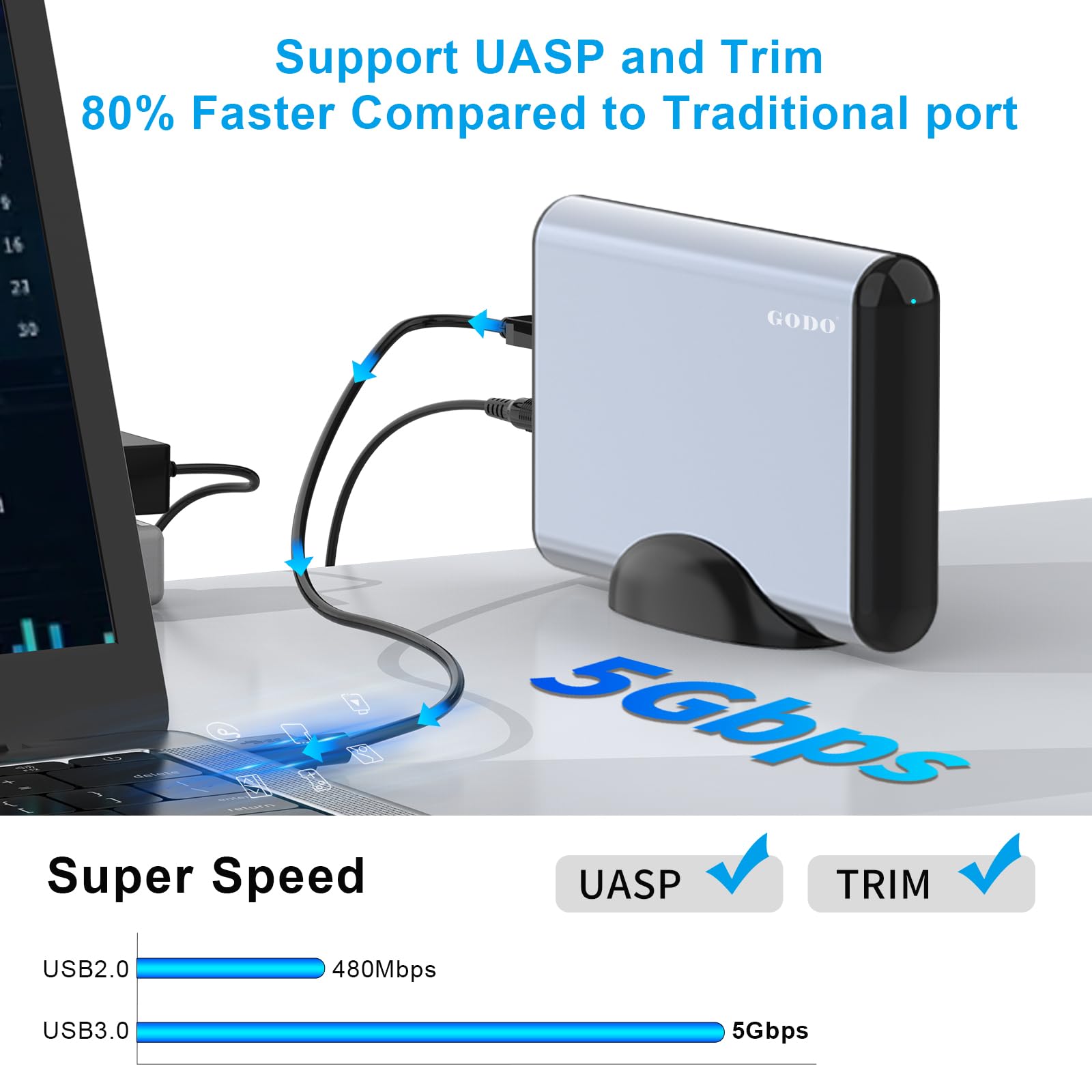 Godo 3.5 Inch External Hard Drive Enclosure For 2.5 3.5 Sata Hdd Ssd,Usb 3.0 To Aluminum Hard Drive Dock Case With Stand,Support