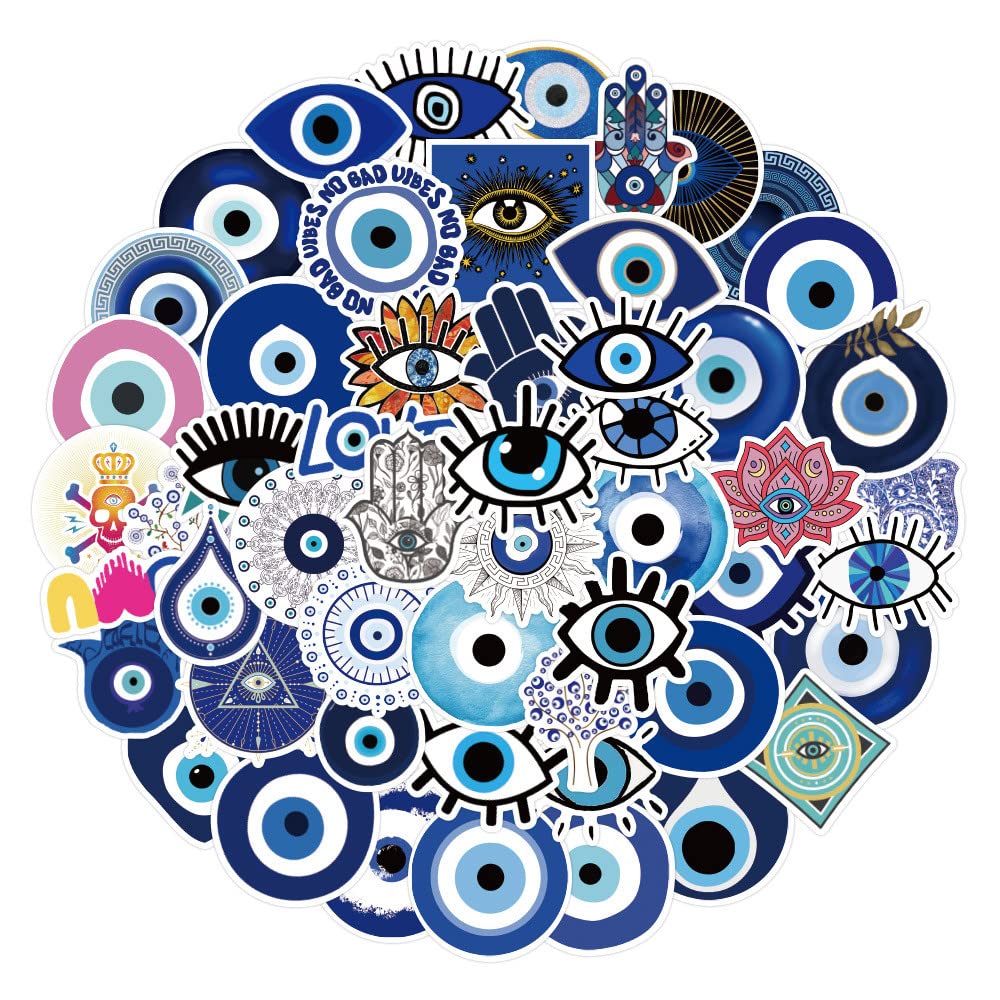 Rejoiety 50Pcs Evil Eyes Stickers,Vinyl Waterproof Blue Eyes Decal For Water Bottles Skateboard Scrapbook Aesthetics Car Decal C
