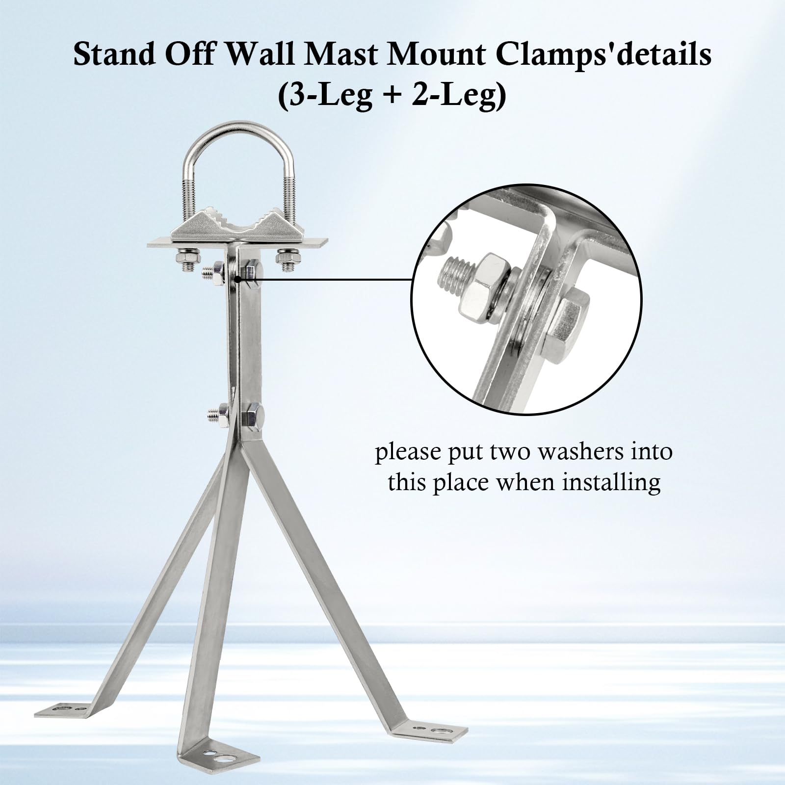 XRDS-RF 16 Inch Heavy-Duty Antenna Wall Mount Bracket - Iron, Silver, Windproof, 2-Leg & 3-Leg Design