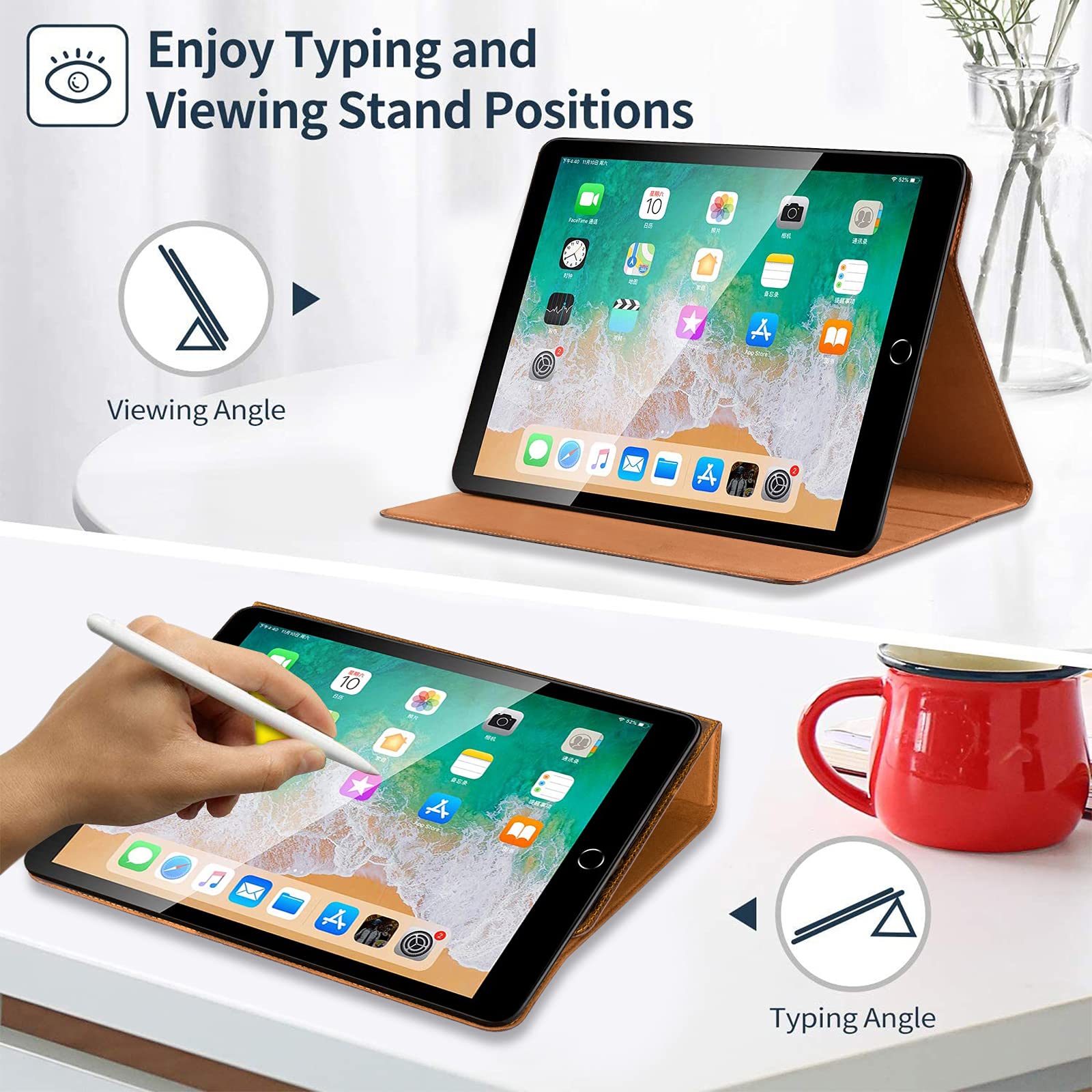 Gexmil Leather Case Compatible With Ipad10.2 Inch 2021/2020/2019, Cowhide Folio Cover For New Ipad 9Th/8Th/7Th Gen Genuine Leath