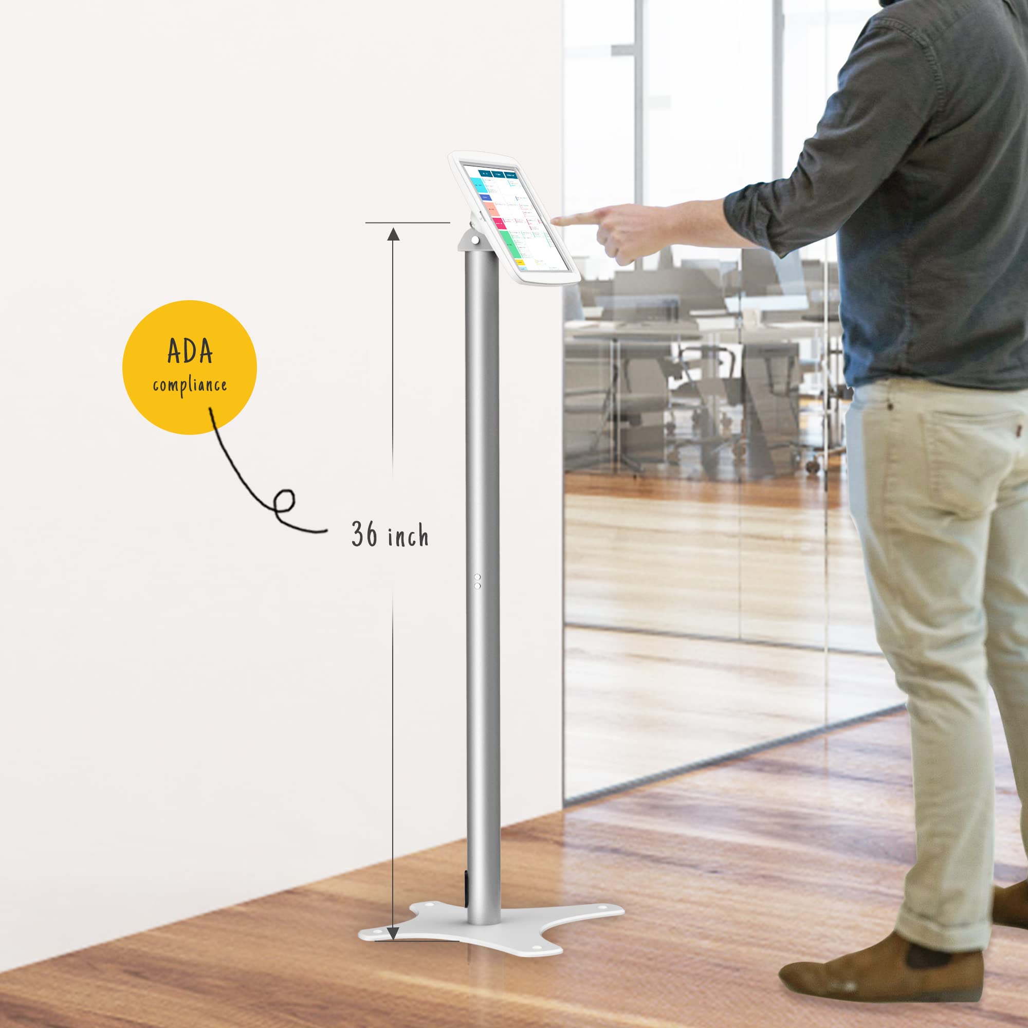 Beelta Tablet Kiosk Floor Stand Adjustable Compatible With 10.2'' Ipad 7 8 9Th, 120 Degree Rotate Lockable Tablet Enclosure+Alum