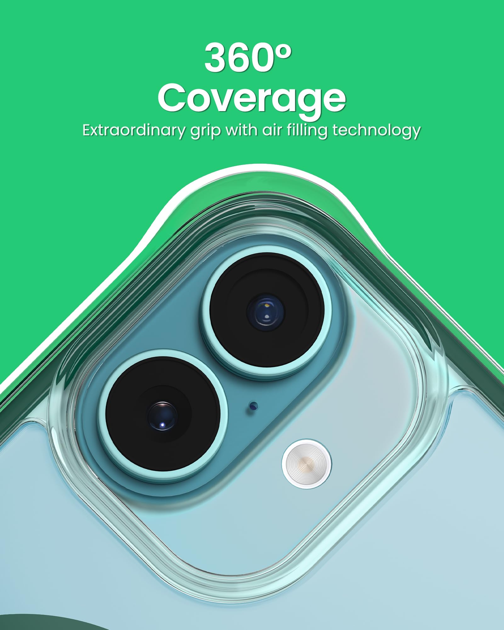 Ornarto Air Case For Iphone 16 Clear, Compatible With Magsafe, Military Grade Drop Protection Cover With Built In Air Green