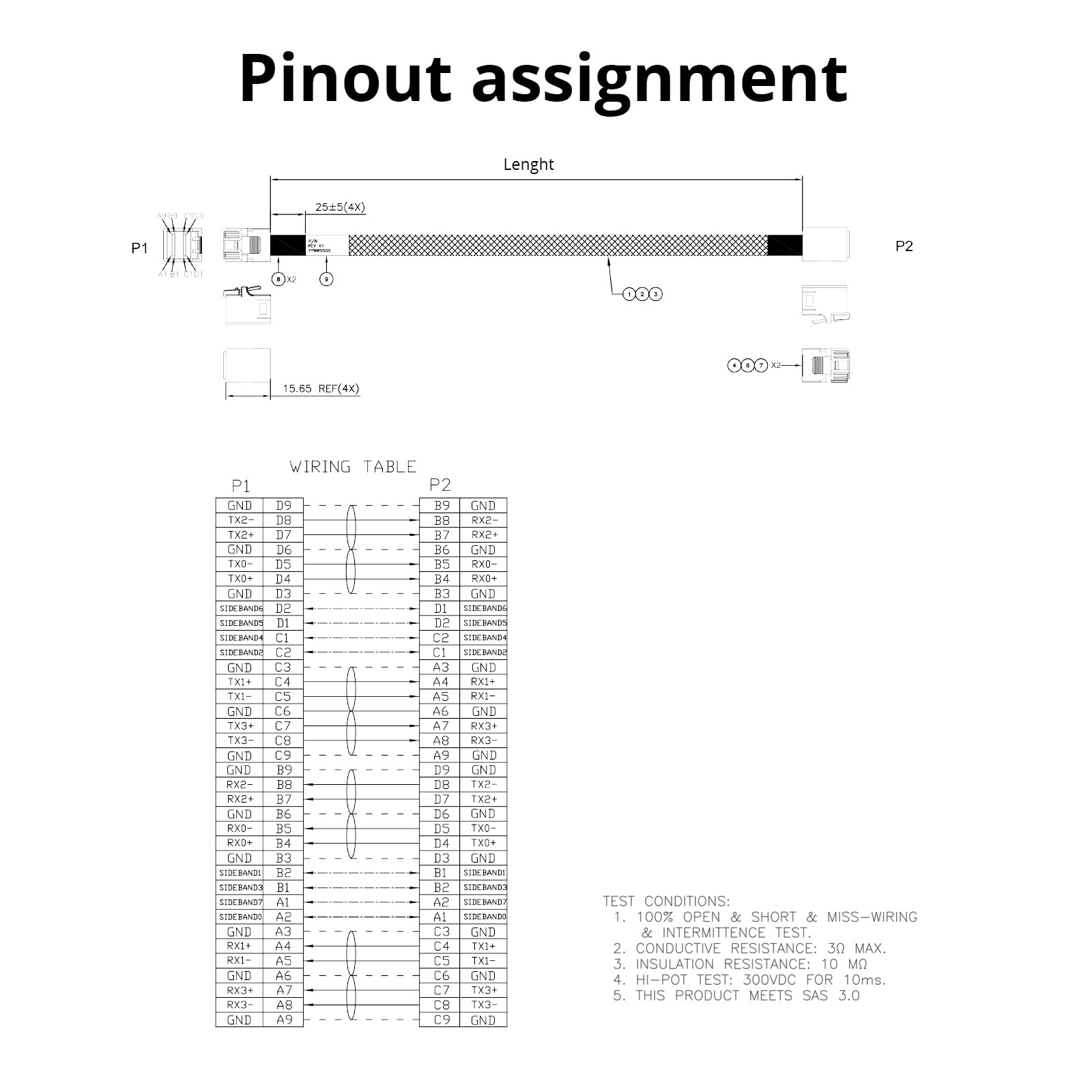 10Gtek# 12G Internal Mini Sas Hd Sff 8643 To Sff 8643 Cable, With Sideband, 100 Ohm, 0.5 M(1.6Ft)