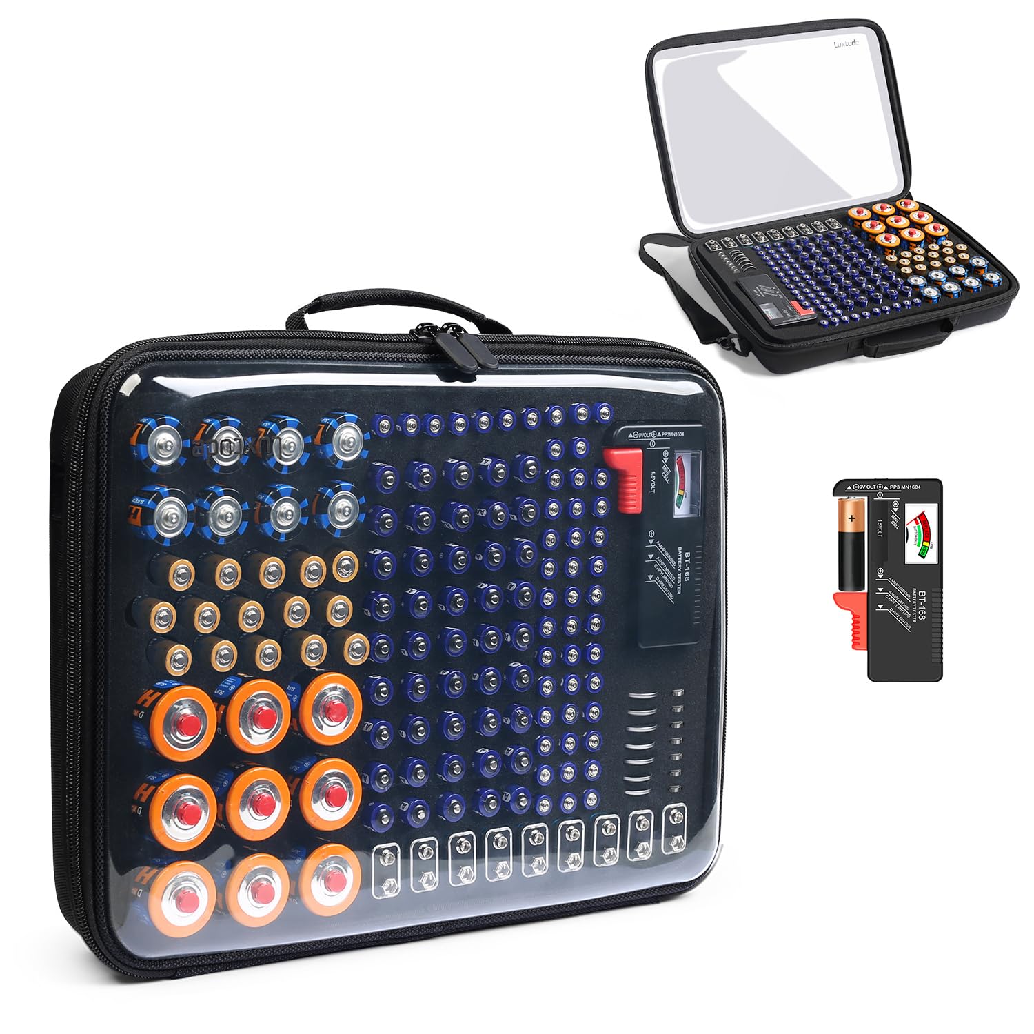 Luxtude Battery Organizer Storage Case,Clear Battery Storage Organizer with Tester, Batteries Cases Organizers, Batteries Caddy 