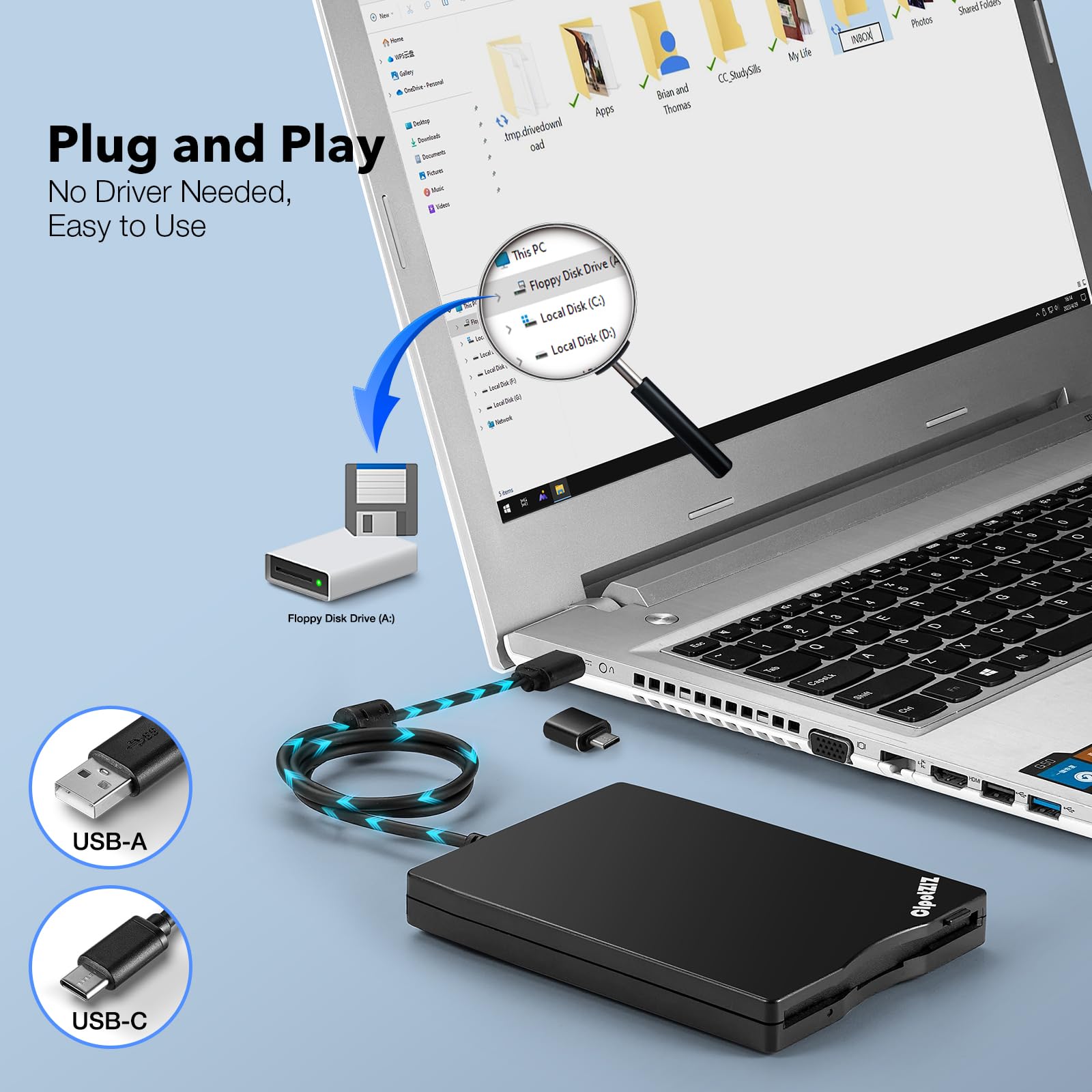 Floppy Disk Reader 3.5 Inch External Usb A&C Floppy Disc Drive 3 1/2 Floppy Disk Drive/Converter/Player/Reader/Transfer For Lapt