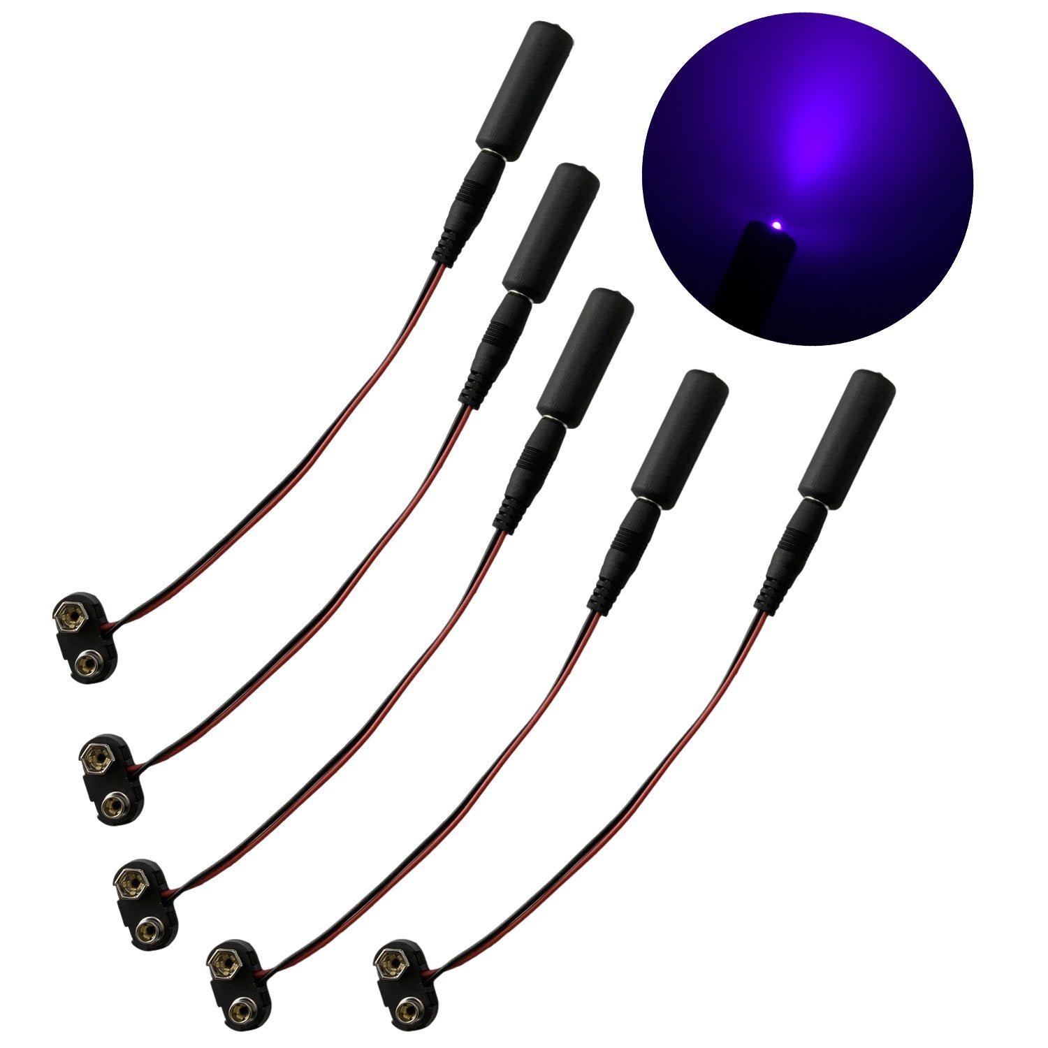 5 Pack Black Light Micro Effects Light 405Nm Violet Led Mini Blacklight With 9V Battery Clip For Props Scenery Fluorescent Paint