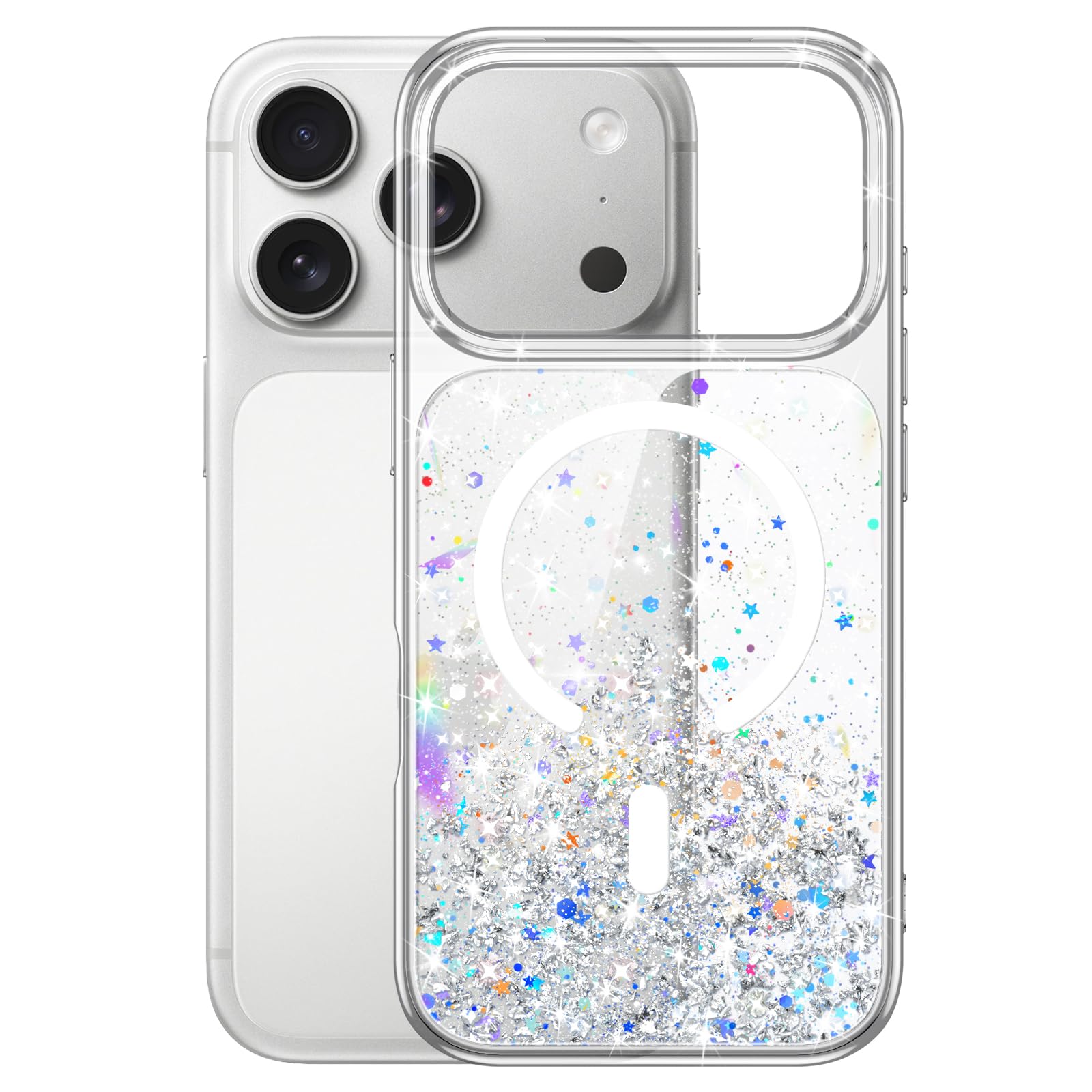 JETech Glitter Case for iPhone 17 Pro Max 6.9-Inch Compatible with MagSafe, Clear Cute Bling Sparkle for Women and Girls, Shiny 