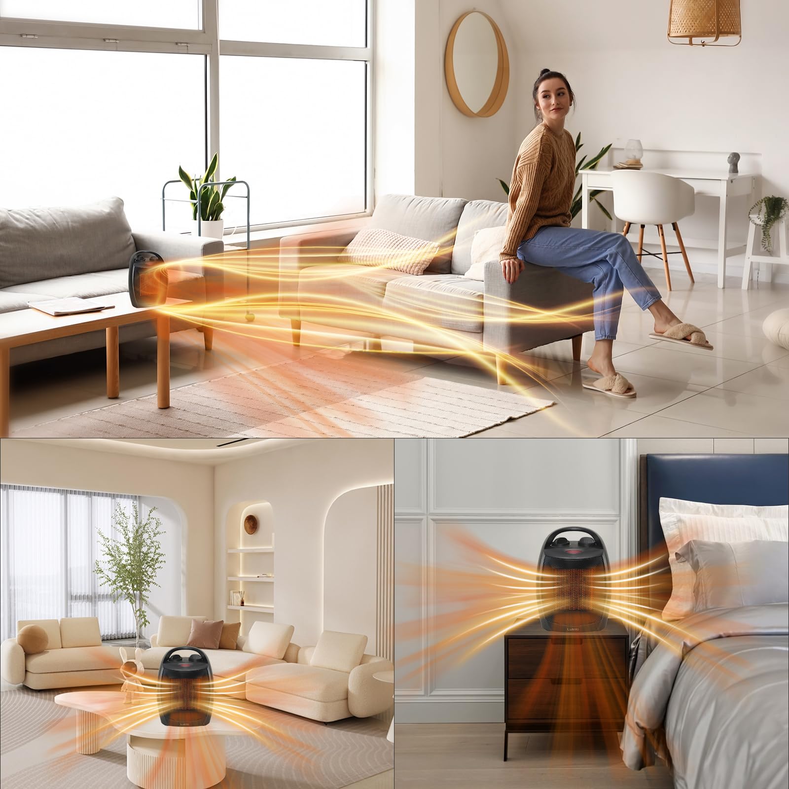 Small Portable Space Heater For Indoor Use   Lutntc 1500W/750W Safe And Quiet Ceramic Electric Heater Fan With Thermostat, Heat