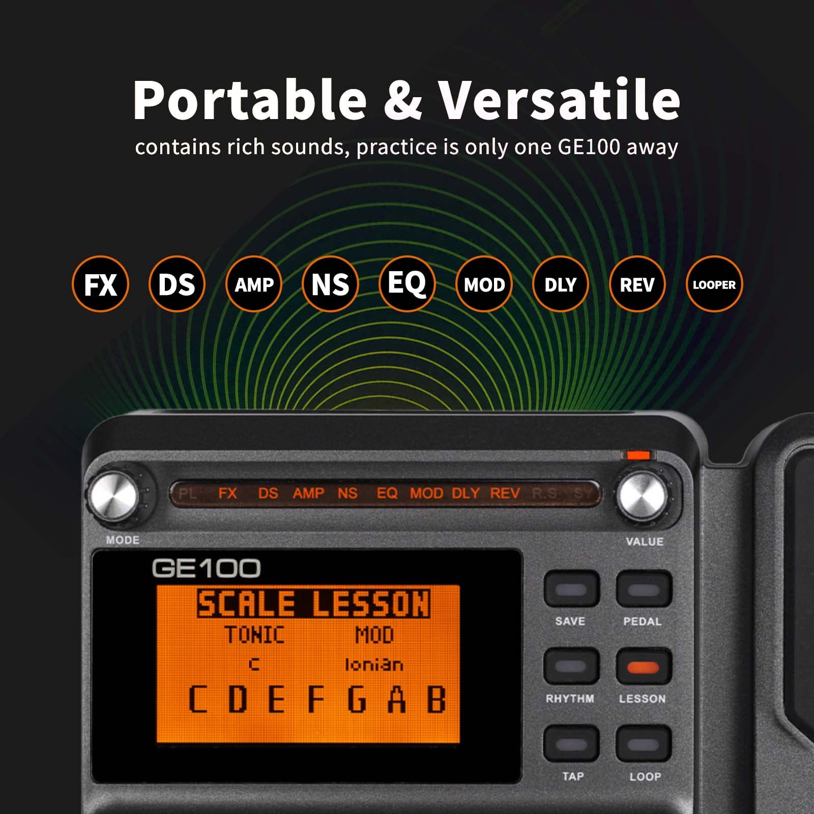 Mooer Ge100 Multi Effects Guitar Pedal With 80 Presets, 66 Effects, Loop And Expression Volume Pedal, Tap Tempo, Headphone Out