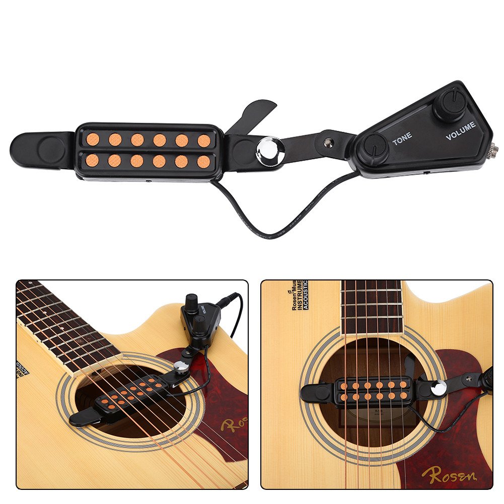 12 Sound Hole Guitar Pickup,Magnetic Pickup Transducer With Volume Tone Tuner Kit For Acoustic Guitar