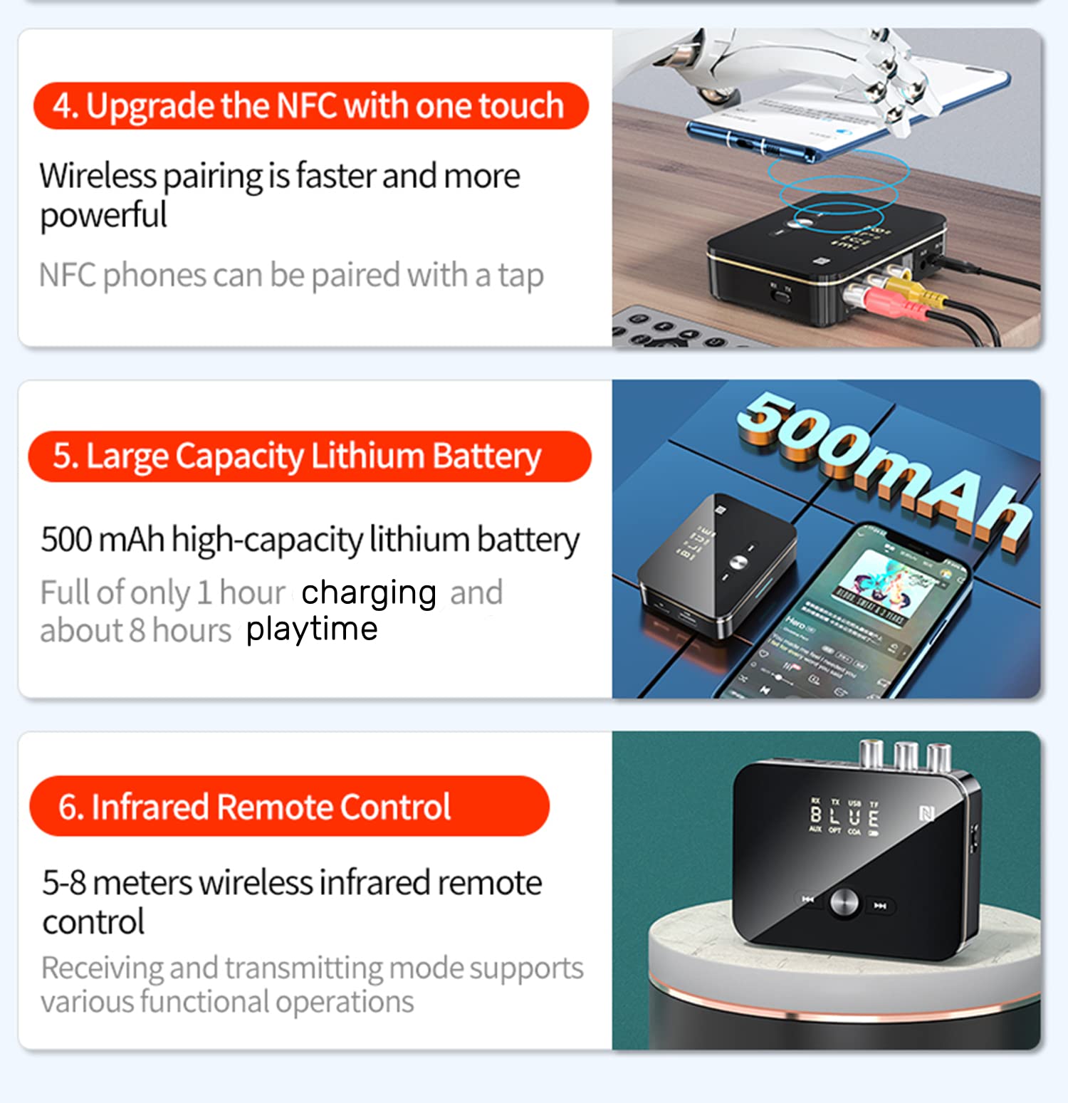 Ponybro Bluetooth 5.0 Audio Receiver Transmitter 2 In 1 With Remote, Bluetooth Hi Fi Audio Adapter With 3.5Mm&Rca,Coaxial,Optica