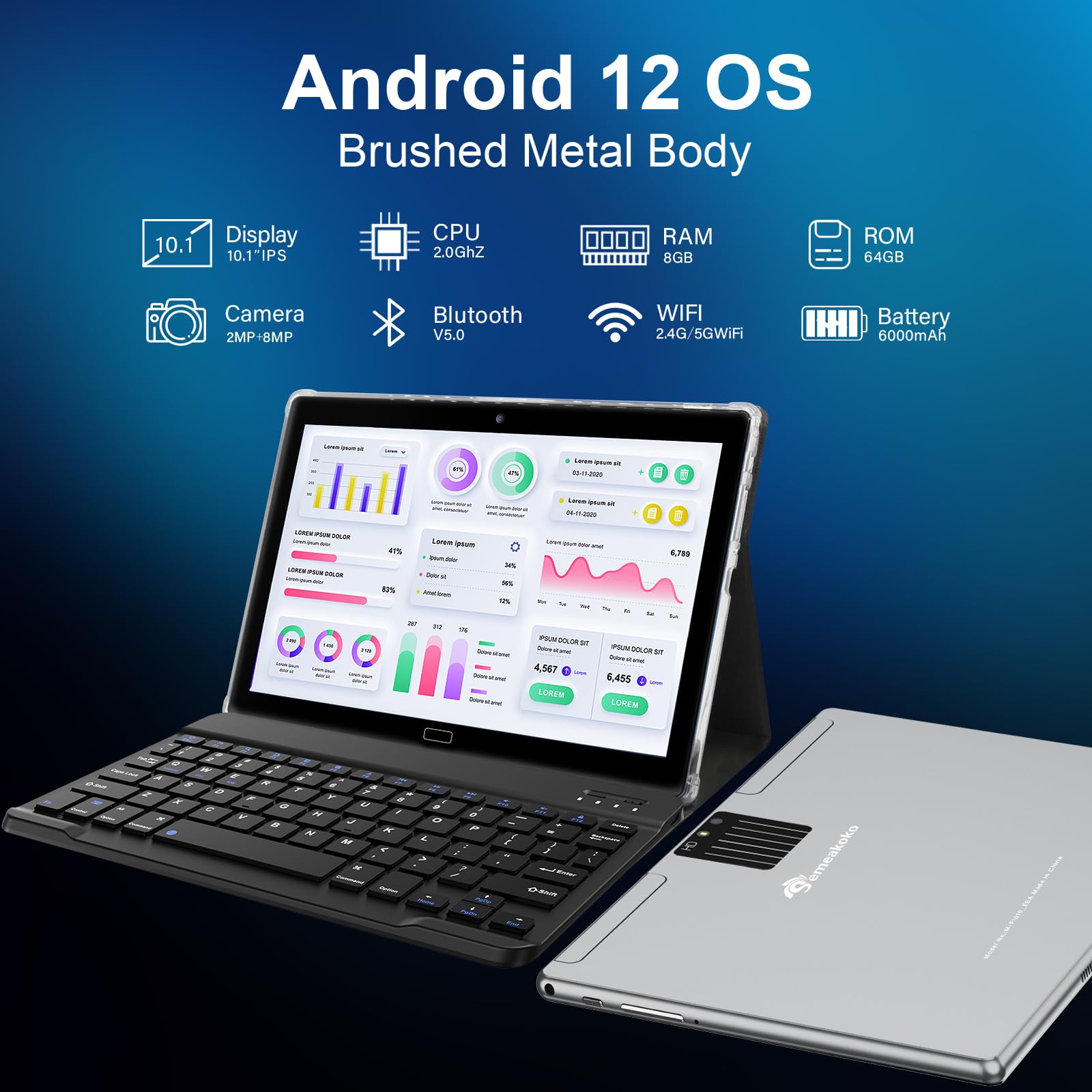 Tablets 10.1 Inch Android 12 Tablet, 8+64Gb+1Tb, Dual Camera, Ips Fhd Display, 2.4G/5G Dual Band Wifi, Bluetooth, 6000Mah Batter