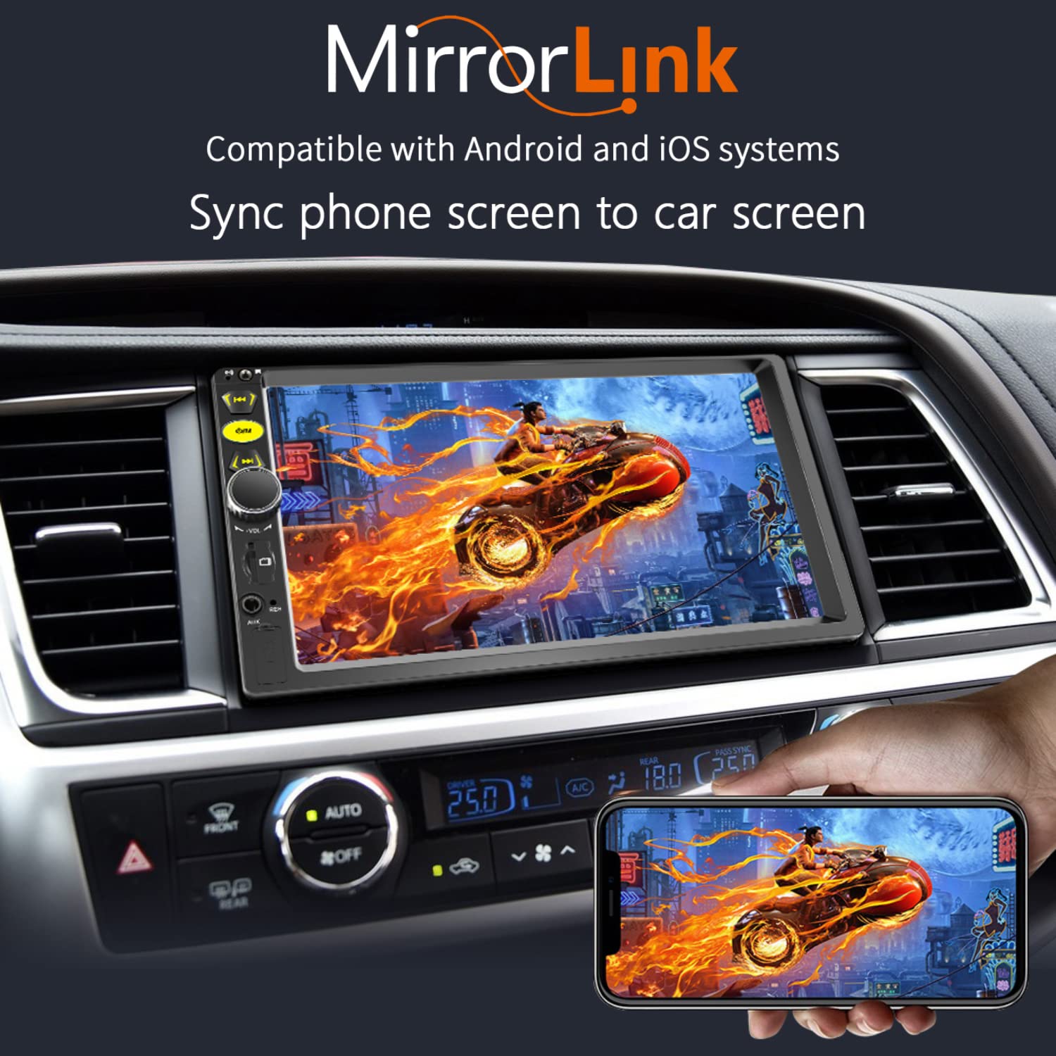 7 Double Din Touch Screen Car Radio With Apple Carplay,7 Inch Bluetooth Car Stereo With Backup Camera, Fm Steering Wheel Control