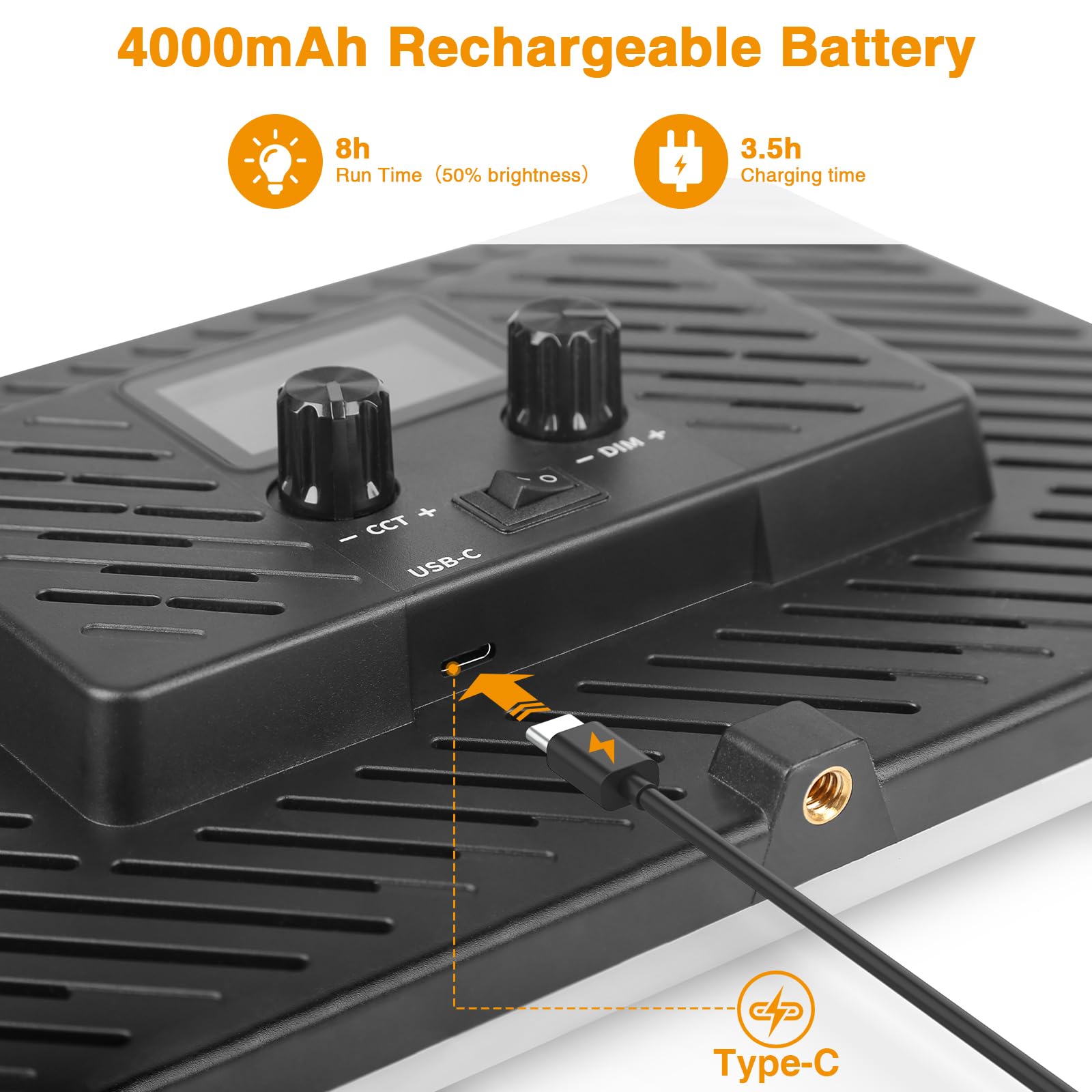 Unicucp Led Video Light, Camera Light With 4000Mah Rechargeable Battery Support Type C Usb Power Supply, Portable Photo Video Li