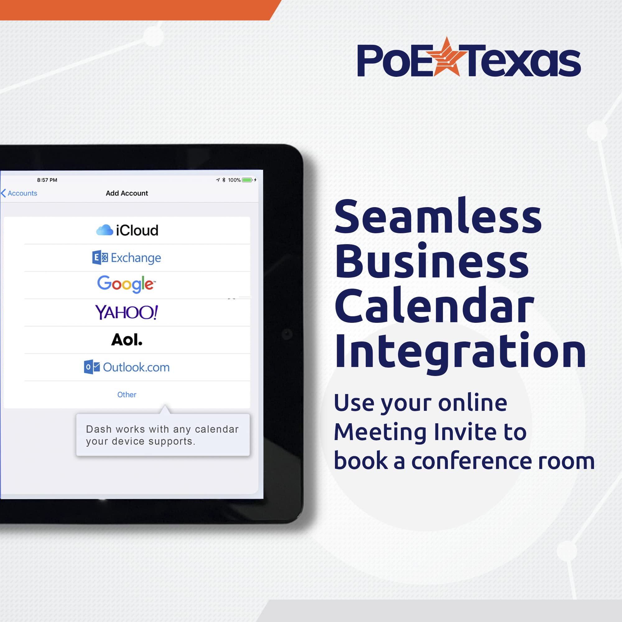 Poe Texas 8'' Touchscreen Meeting Room Scheduler Tablet (No Subscription Required)   Plug & Play Poe Office Conference Room Sche