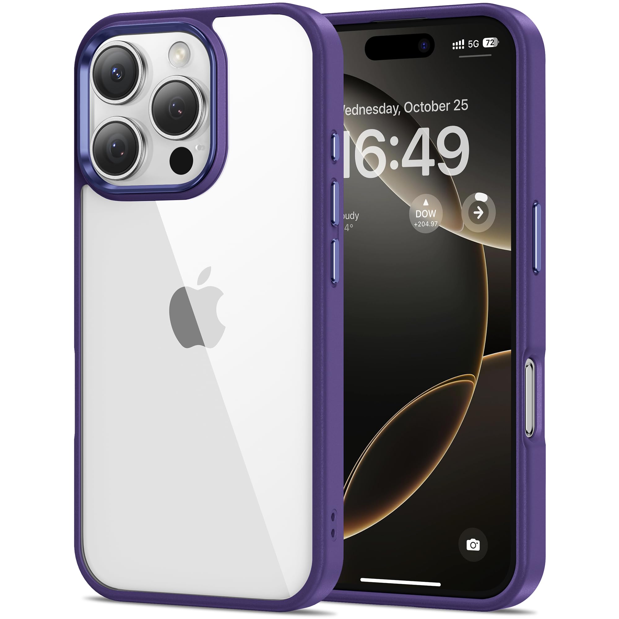 HOOMIL Case for iPhone 16 Pro 6.3-Inch, Non-Yellowing, Drop Protection, Anti-Scratch Transparent Hard Back Phone Cover - Dark Pu