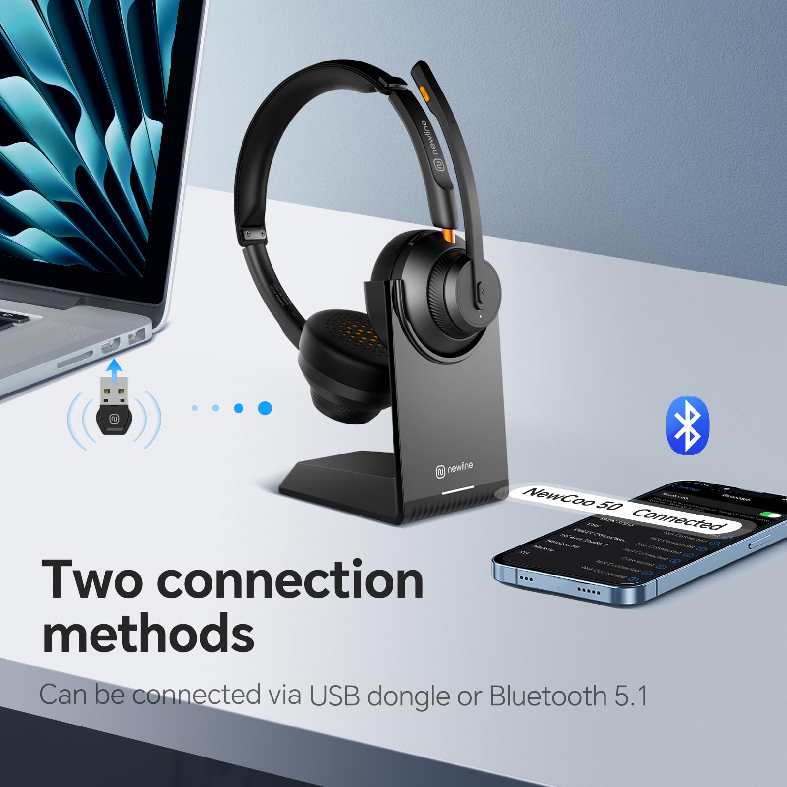 N Newline Wireless Headsets Ai Noise Cancelling Conferencing Headset For Office With Mic, Pc, Mobile Phone, Suitable For Zoom, T