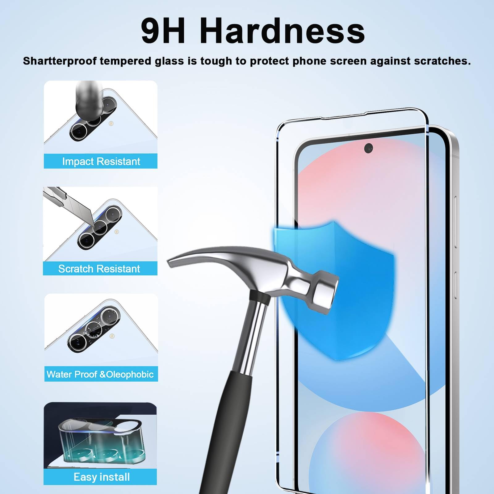 Xiezezei Galaxy S24 Fe Screen Protector [4+4 Pack] Camera Lens Protector, Fingerprint Unlock Support, Hd Tempered Glass, Touch S