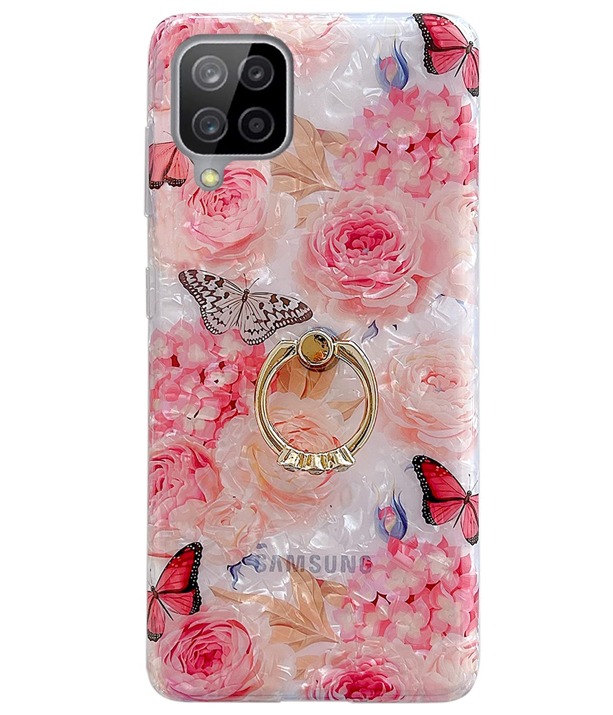 Qokey Compatible For Samsung Galaxy A12 Case,Bling Cute For Women Girls With 360 Degree Rotating Ring Kickstand Soft Tpu Shockpr