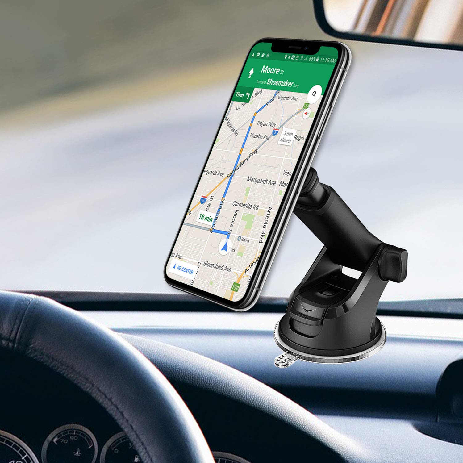 Cellet Car Phone Mount, Dashboard & Windshield Magnetic Mount Phone Holder Adjustable Long Arm Universal Compatible With Samsung Note 20 10 9 8 5 Galaxy S21 S20 S10 S9 A71 A52 A51 A50 A42
