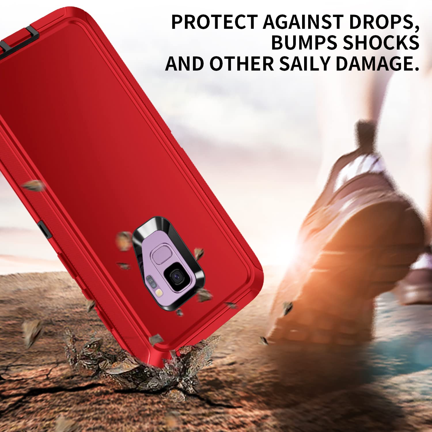 Mieziba Galaxy S9 Heavy Duty Shockproof 3-Layer Full Body Protection Rugged Phone Case Red/Black
