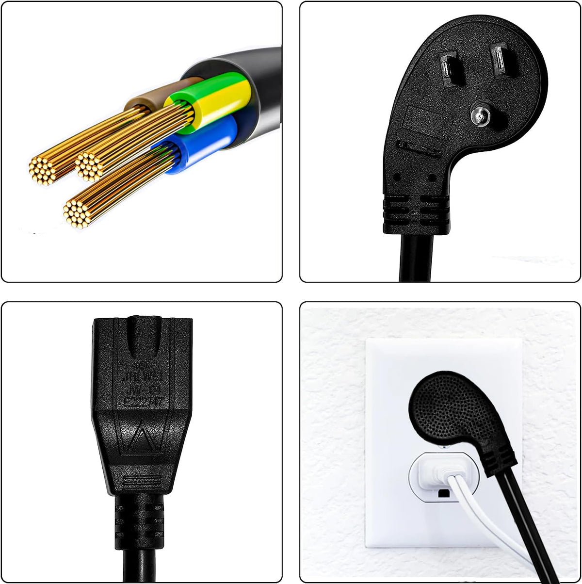 Miady Flat Plug Extension Cord 1 Ft, 90 Degree Plug Adapter, 3 Prong ...