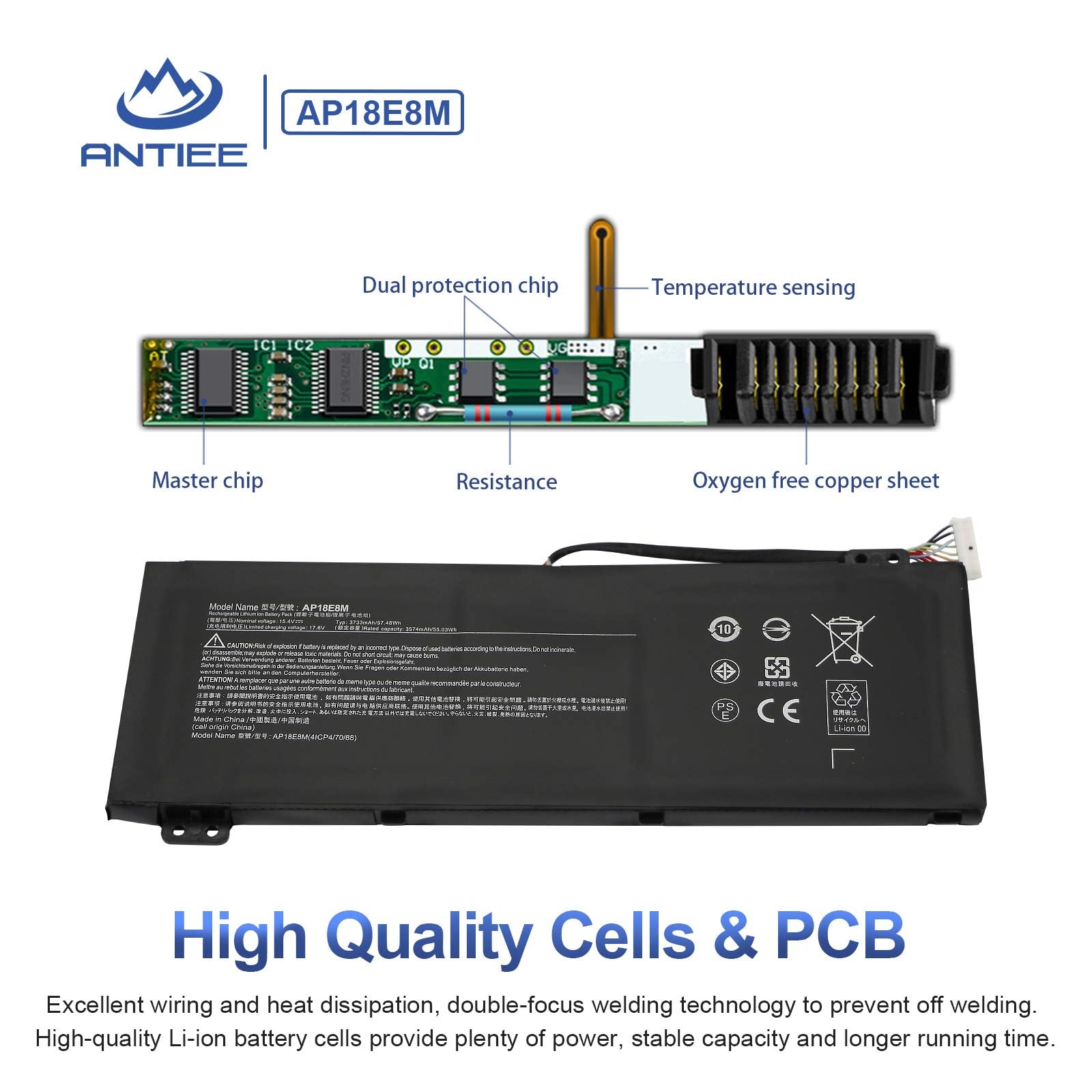 Ap18E7M Ap18E8M Battery For Acer Nitro 5 An515 54 An517 51 An515 55 An515 52 An515 43 An515 44 An515 45 An517 52, Nitro 7 An715