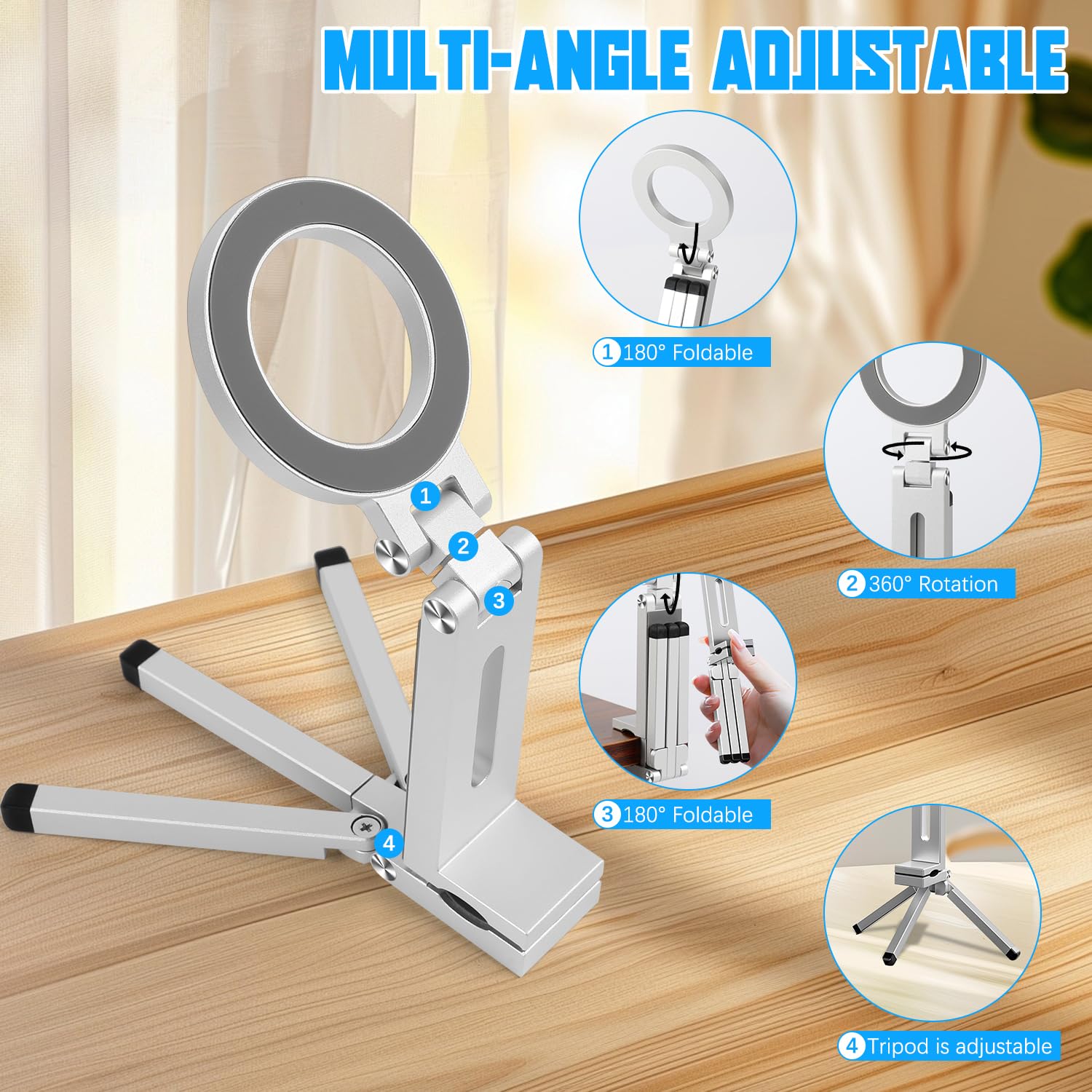 Magnetic Tripod For Iphone, 360 Adjustable Mini Magnetic Phone Tripod Stand For Iphone Magsafe, Aluminium Alloy Magnetic Clip On