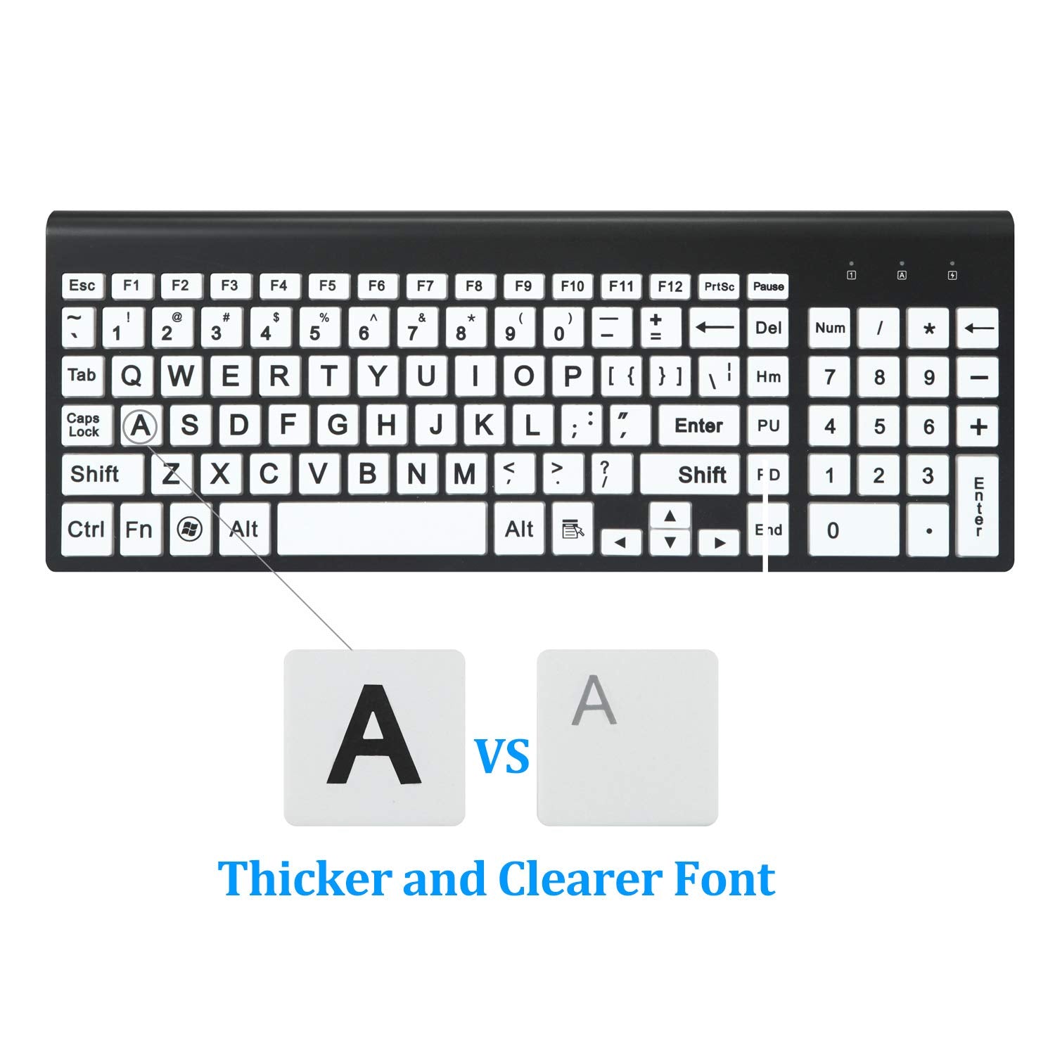 Full Size Large Print 2.4G Wireless Keyboard And Mouse With Oversized Print For Kids Visually Impaired Low Vision Individuals (B