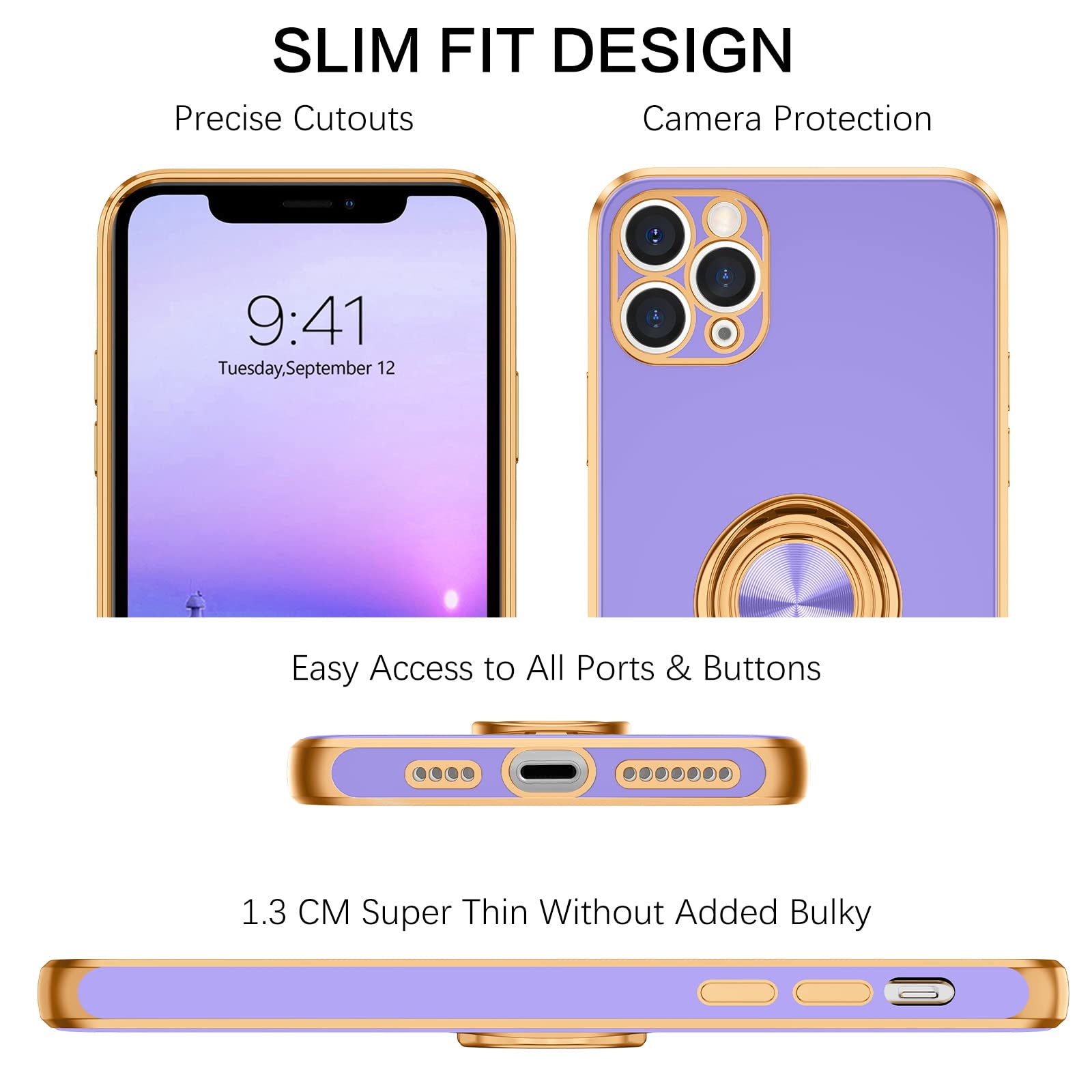 Bentoben For Iphone 11 Pro Max Case, Phone Case Iphone 11 Pro Max, Slim Fit Kickstand Ring Holder Shockproof Protection Soft Tpu