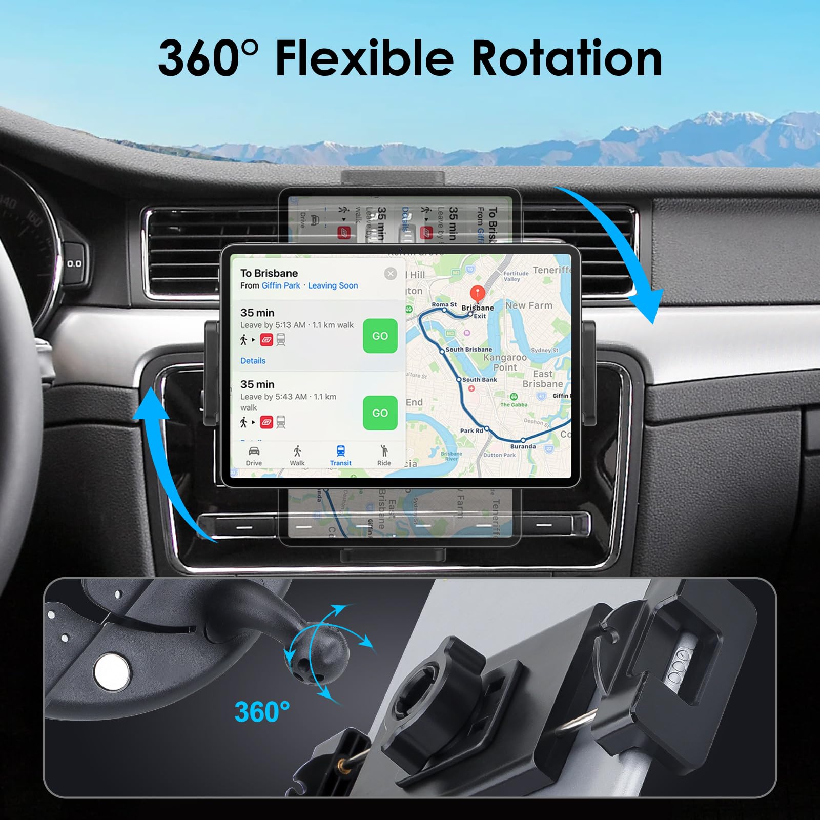 Eeekit 2 In 1 Cd Slot Tablet Car Mount, Universal 360 Rotation Cd Player Car Phone Holder For 4-15In Devices, Black