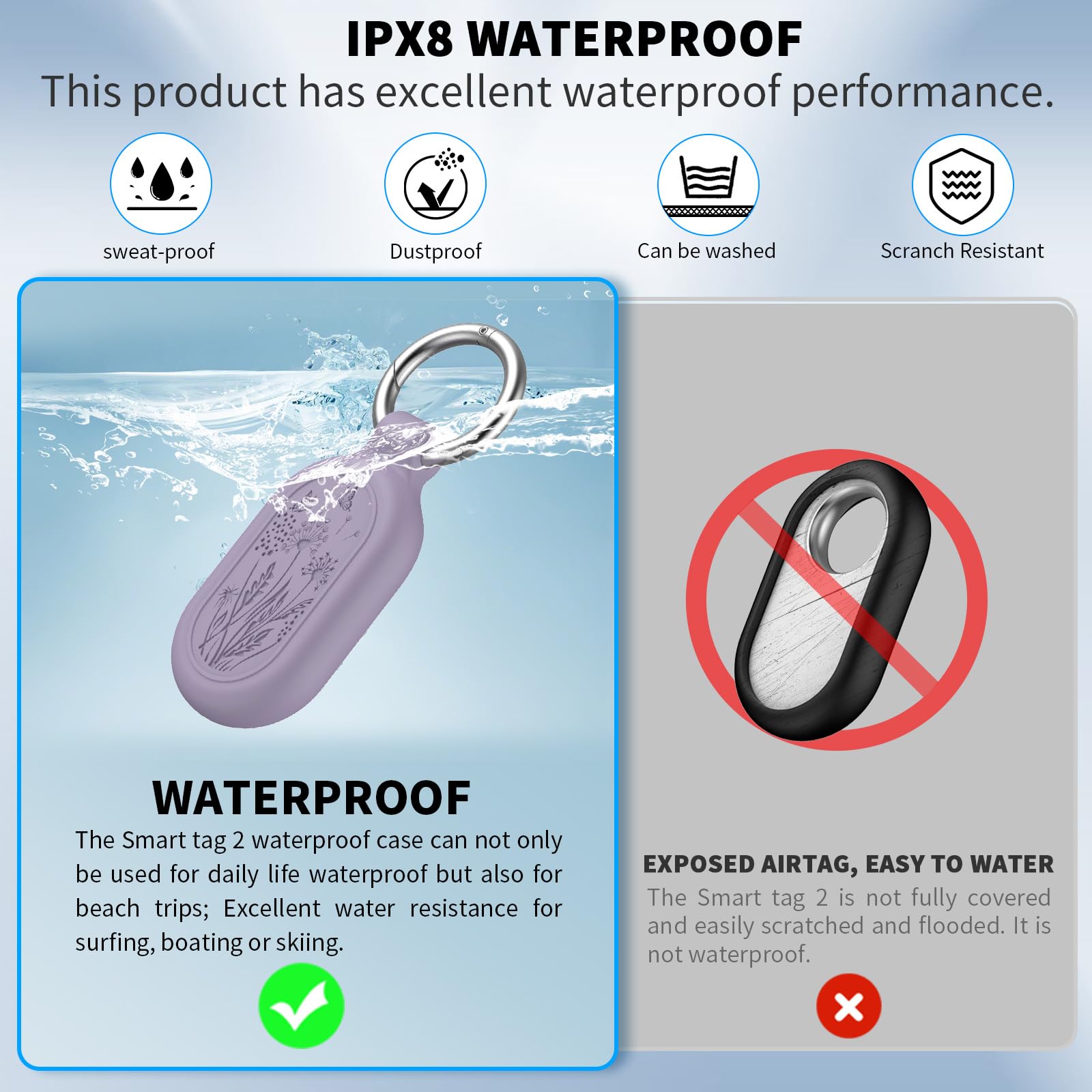 2 Pack For Samsung Galaxy Smarttag2 Case, Tudiow Waterproof Full Protective Silicone Case Anti Lost Scratch Resistant Protective