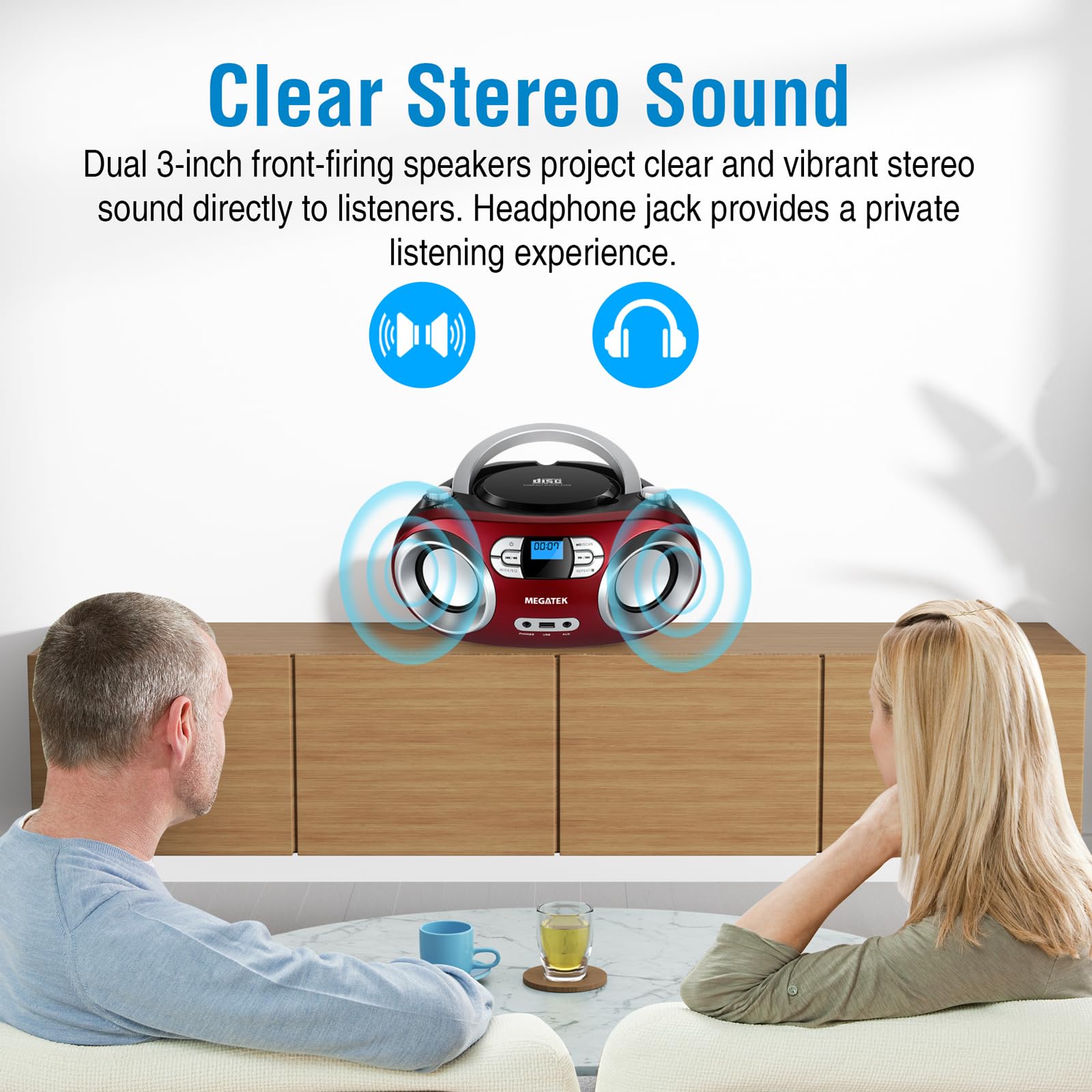 Megatek Portable Cd Player Boombox With Fm Radio, Bluetooth, And Usb Port | Clear Stereo Sound | Cd R/Rw And Mp3 Cds Compatible