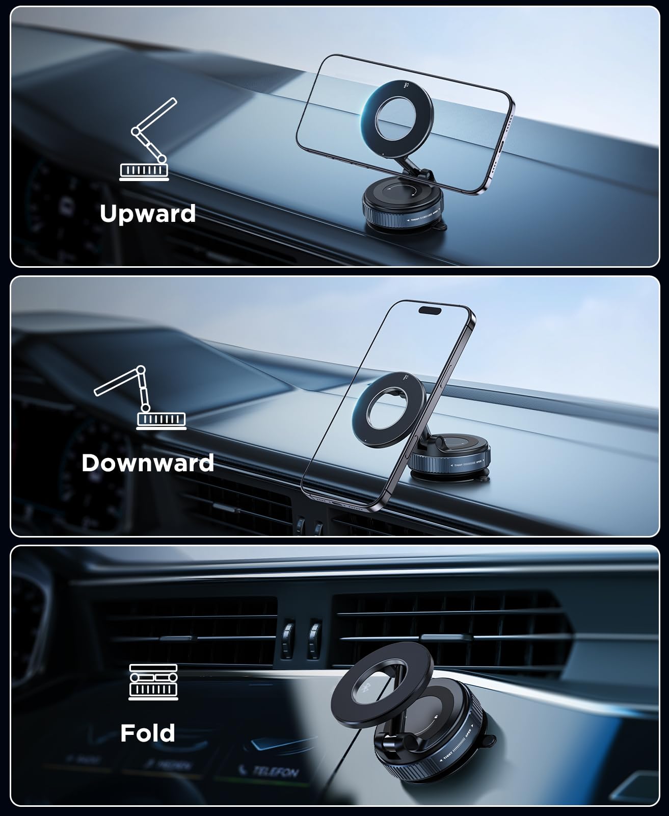 Beeasy For Magsafe Car Mount Upgraded Vacuum Suction Dashboard Phone Holder, 360 Adjustable Foldable Car Mount For Iphone 16E 16