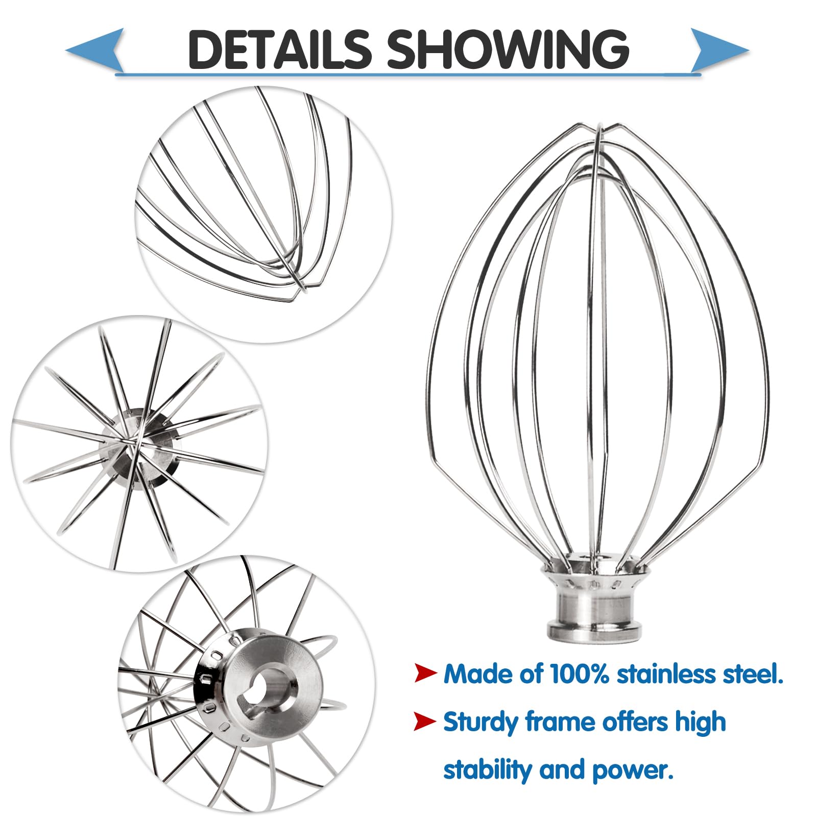 Moloudan Stainless Steel Whisk Attachment for KitchenAid 5 Quart Bowl-Lift Mixer, Heavy Duty, Dishwasher Safe, K5AWW Replacement Wire Whip