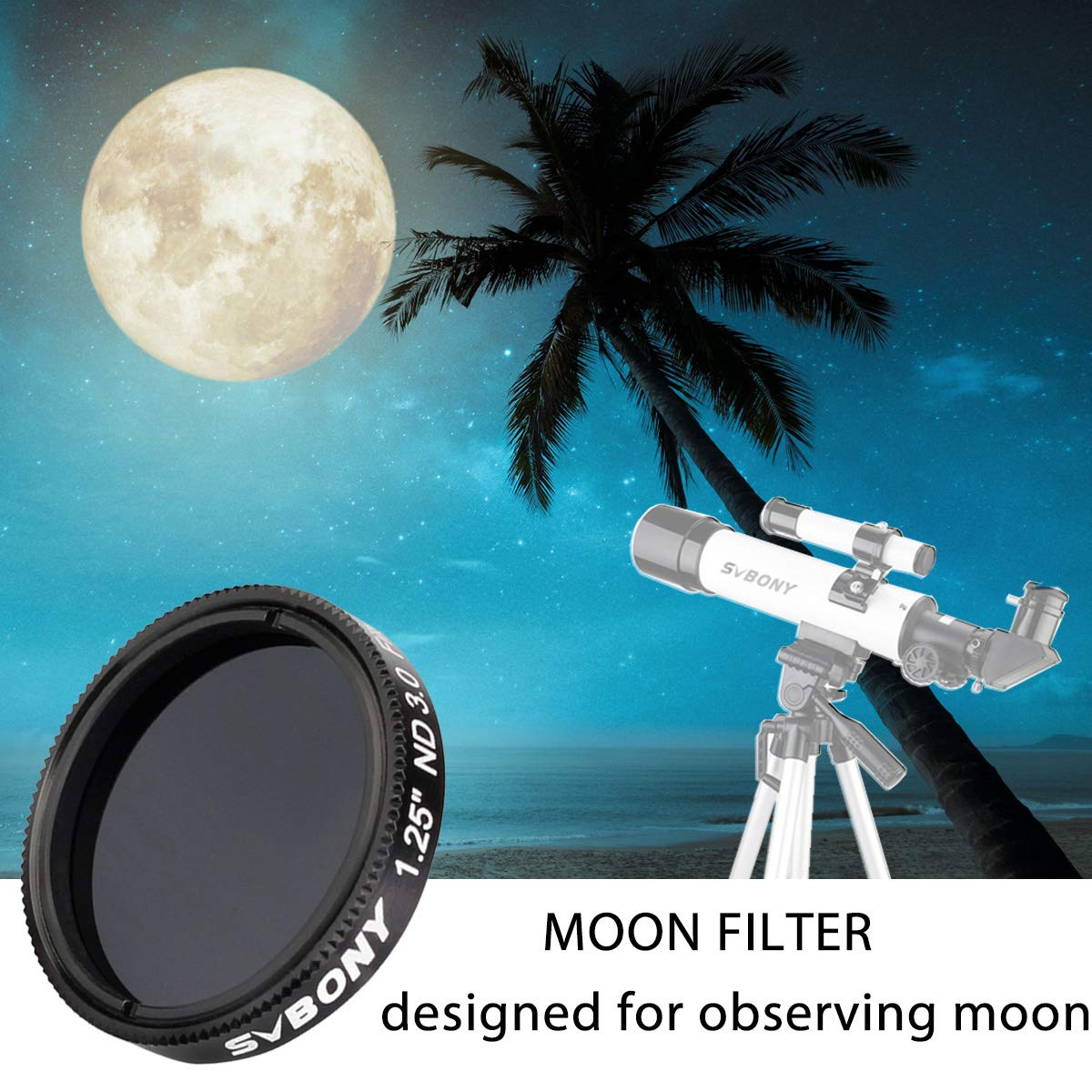 SVBONY SV139 Telescope Moon Filter ND16 6.25% Transmission 1.25 inch Aluminum