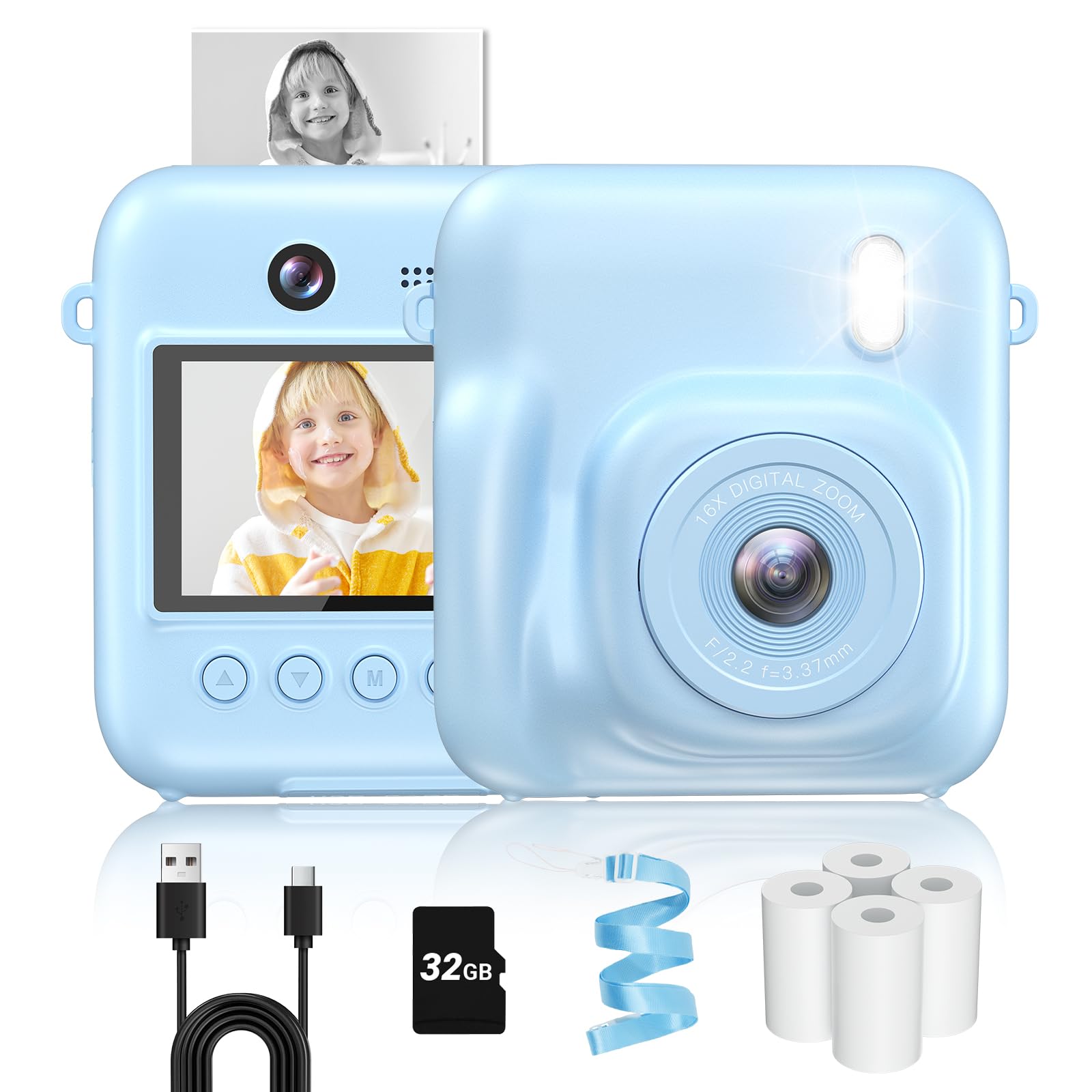 Kids Camera Instant Print, Dual-Lens Digital Camera for Kids Christmas Birthday Gifts, 48MP Selfie Instant Print Cameras with Pr