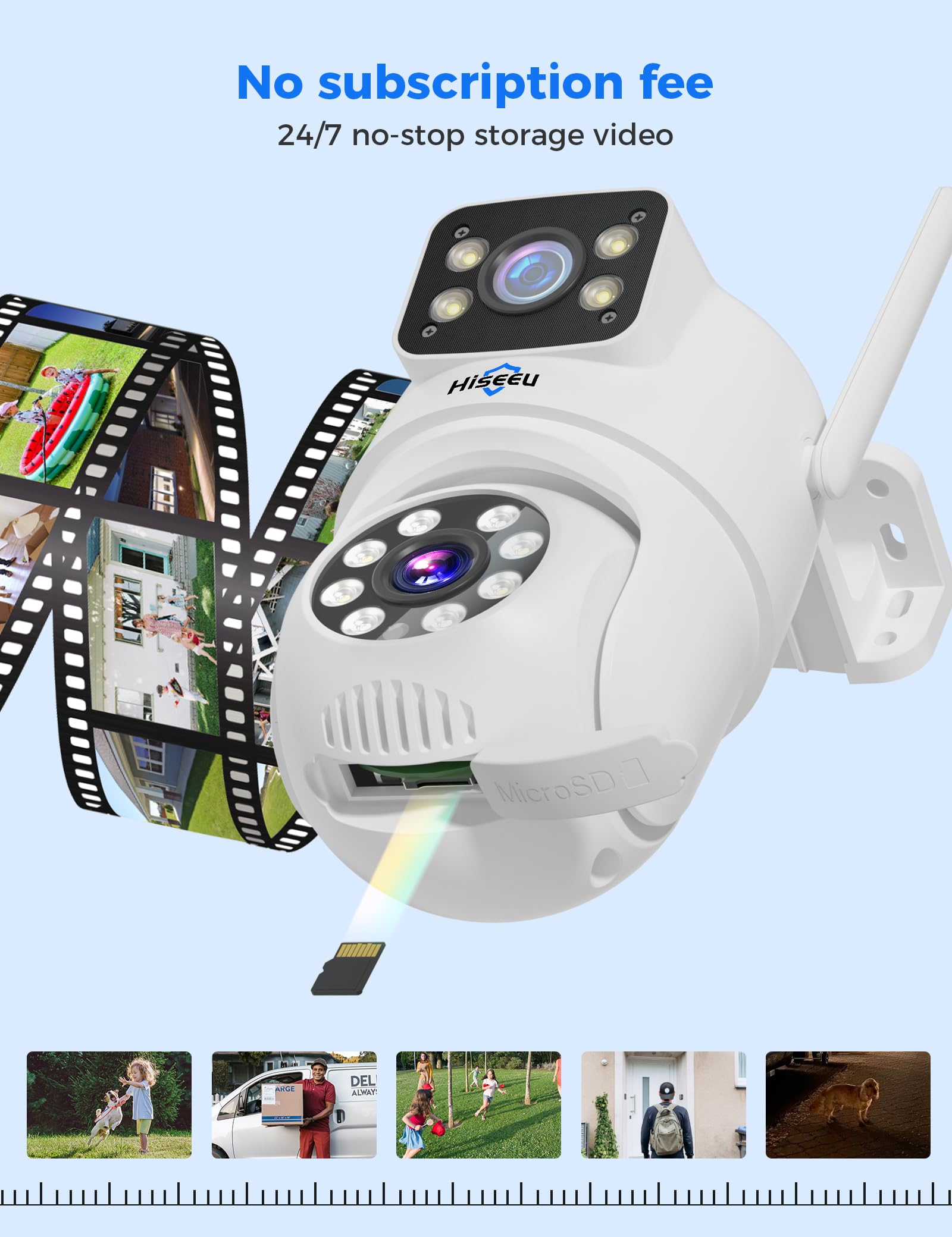 Hiseeu Wireless Security Camera Dual Lens Ptz Camera Outdoor With 128Gb Sd Card, 2K Wifi-Pro 5G/ 2.4Ghz Surveillance Cameras, Co