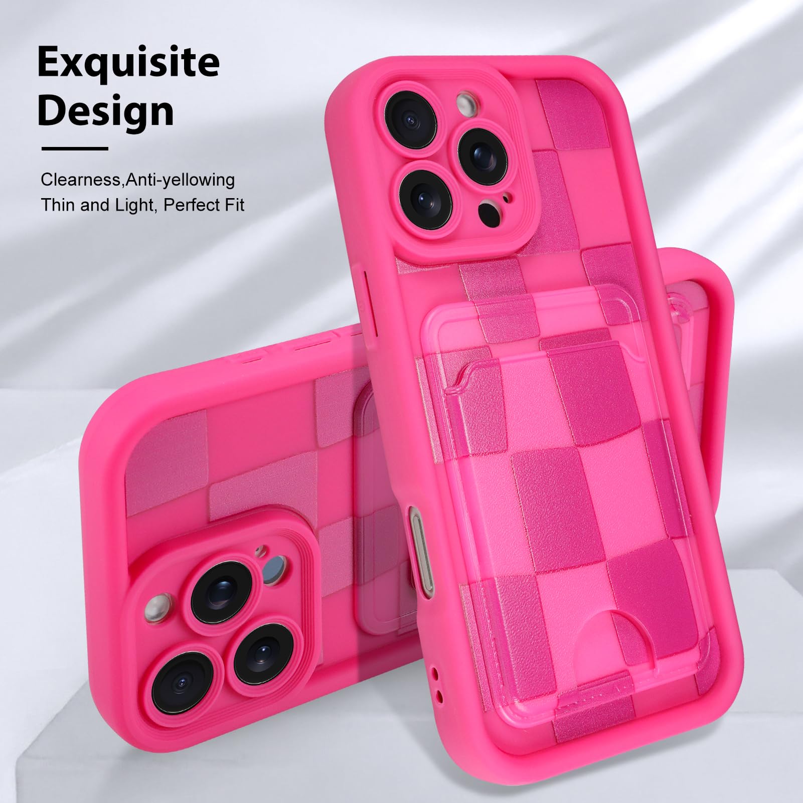 Kanghar Compatible With Iphone 16 Pro Max Case, Wallet Silicone Checkered Cute Pattern, Card Holder Camera Protection Soft Slim